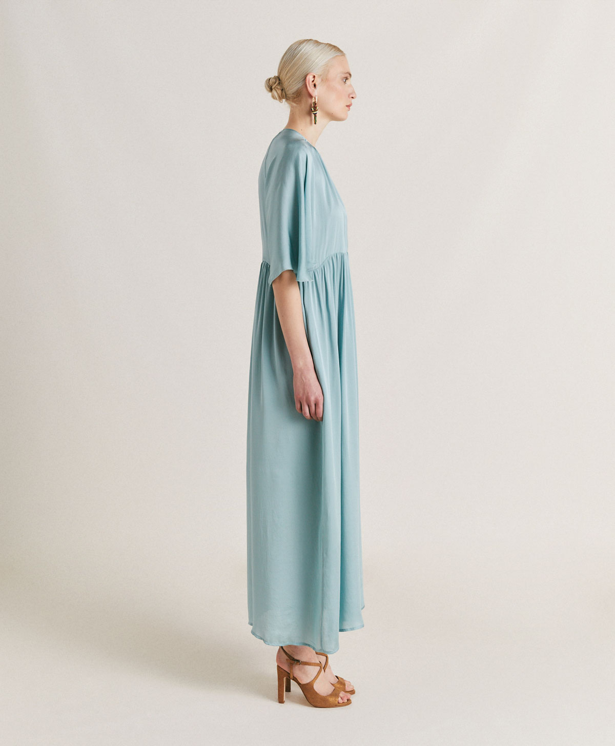 GINEVRA DRESS IN PLAIN SILK - CERULEAN - Momonì