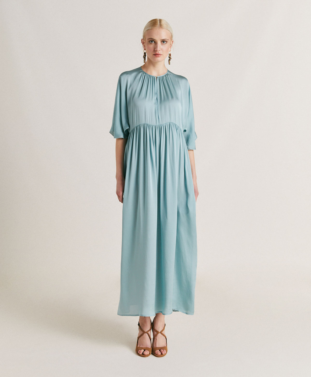 GINEVRA DRESS IN PLAIN SILK - CERULEAN - Momonì