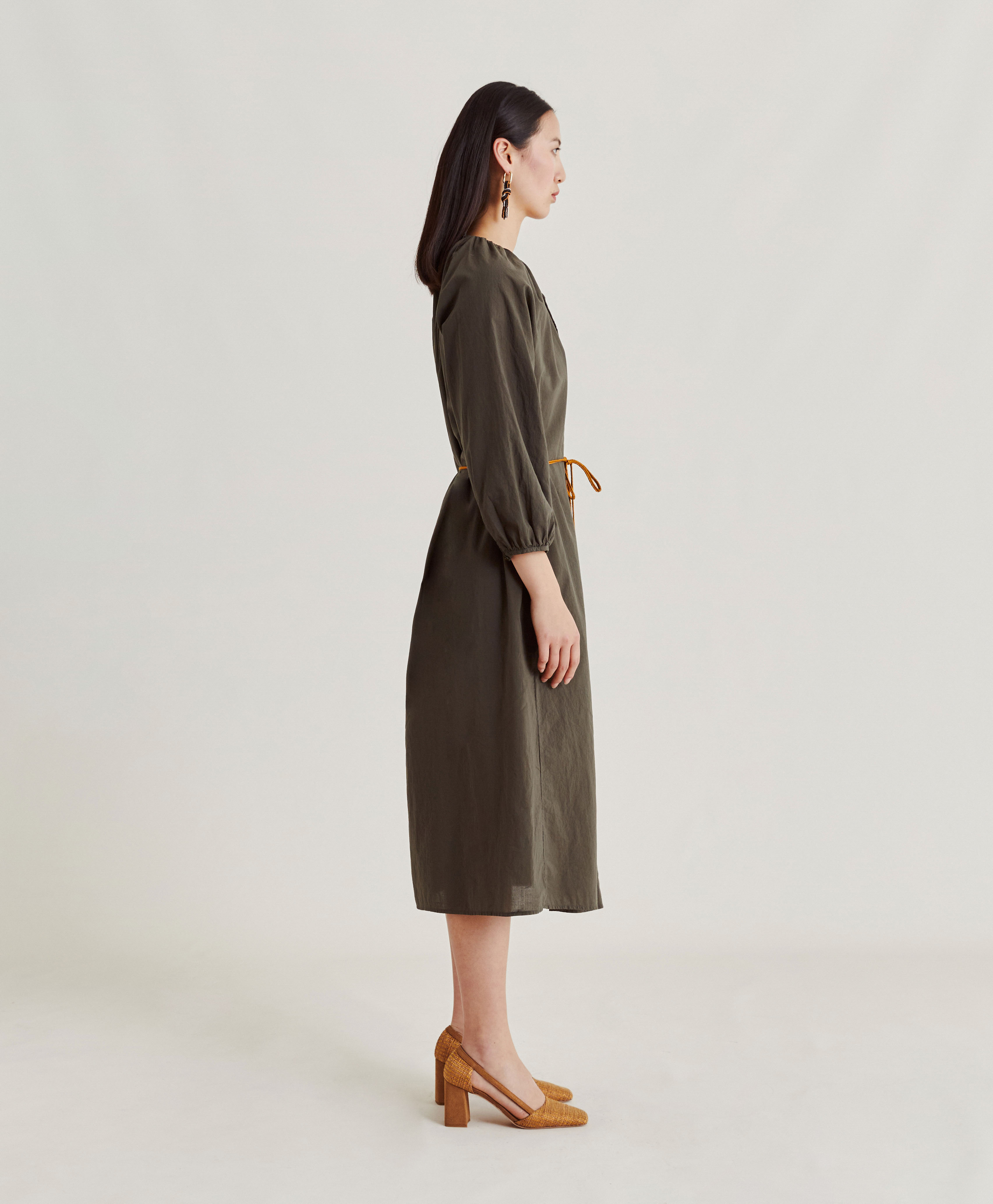 CALDES DRESS WITH COTTON VOILE - ARMY GREEN - Momonì
