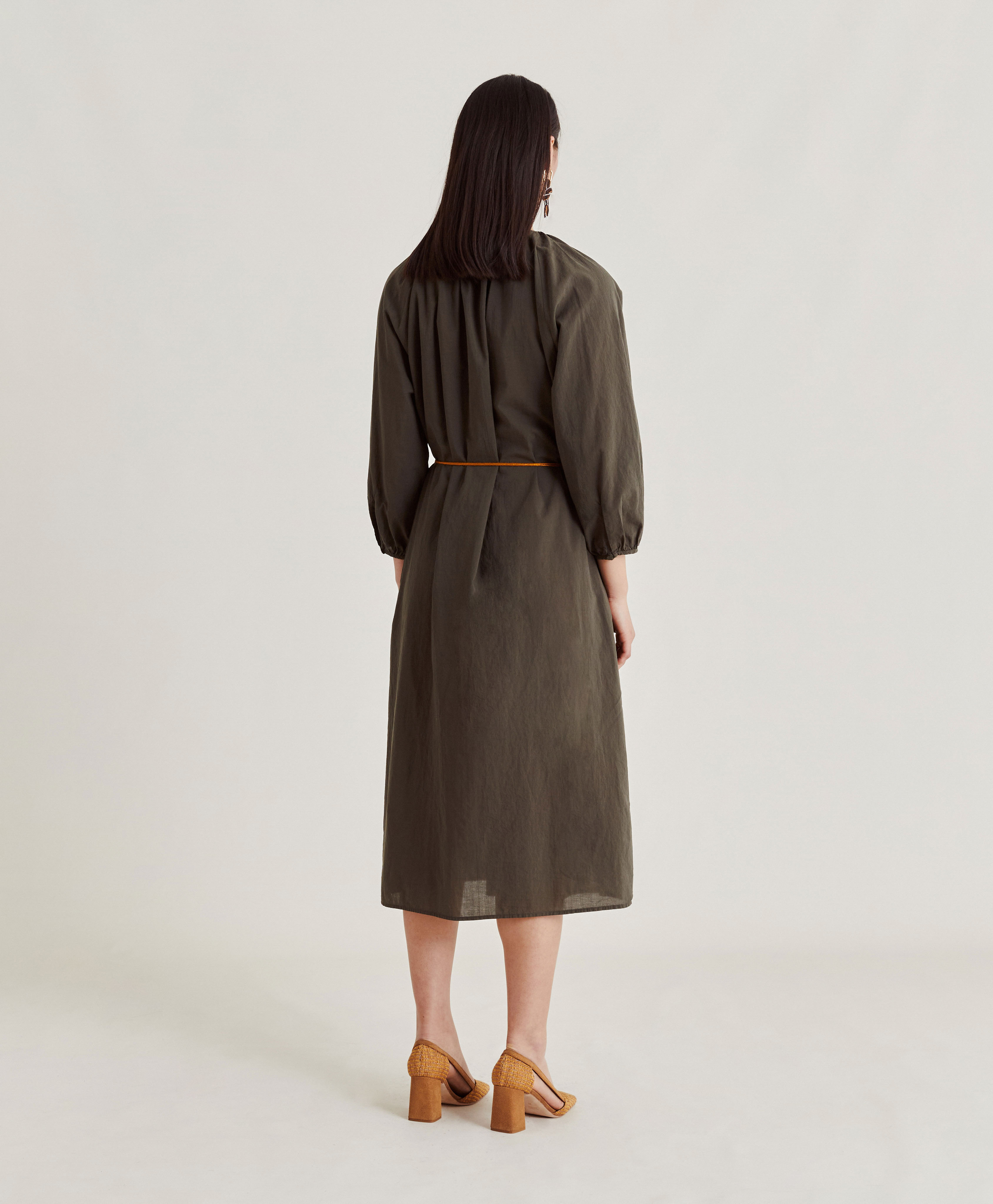 CALDES DRESS WITH COTTON VOILE - ARMY GREEN - Momonì