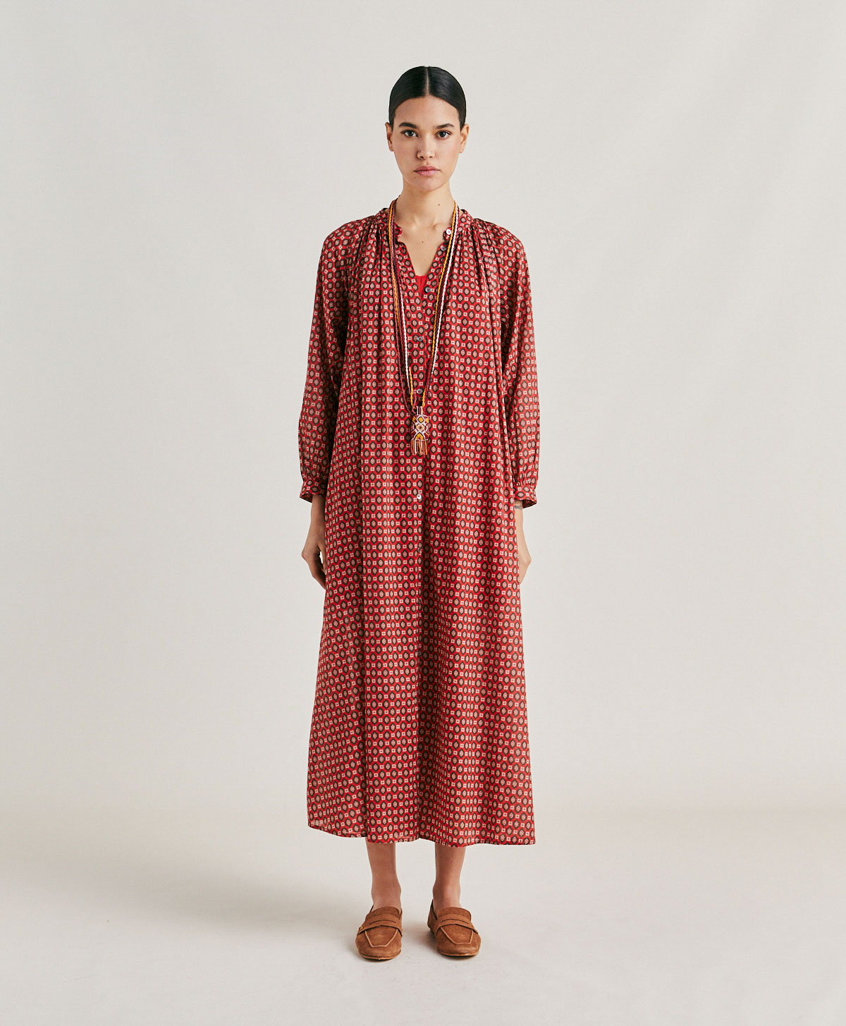 GOA DRESS IN PRINTED COTTON VOILE - RED - Momonì