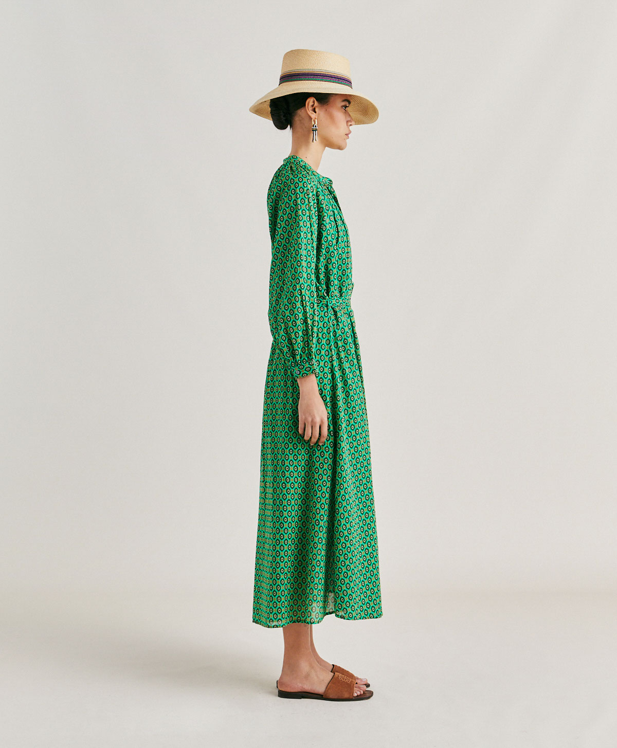 ROBE GOA EN VOILE DE COTON IMPRIMÉ - VERT ÉMERAUDE - Momonì