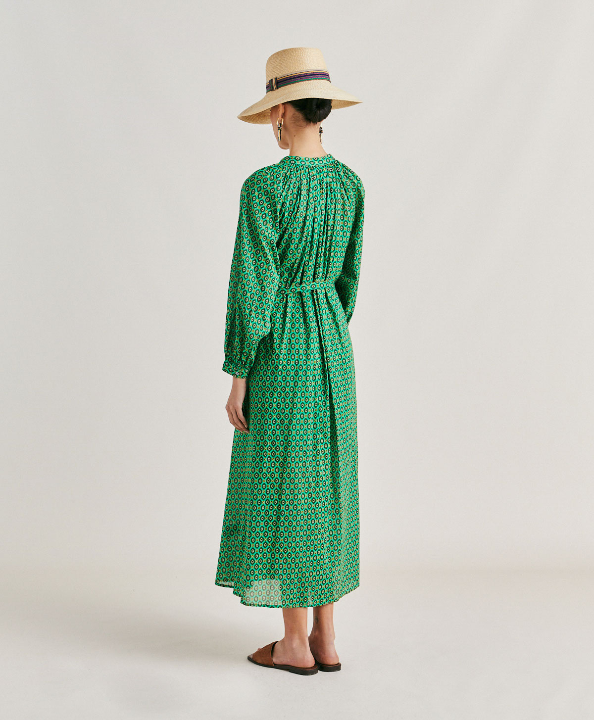 ROBE GOA EN VOILE DE COTON IMPRIMÉ - VERT ÉMERAUDE - Momonì