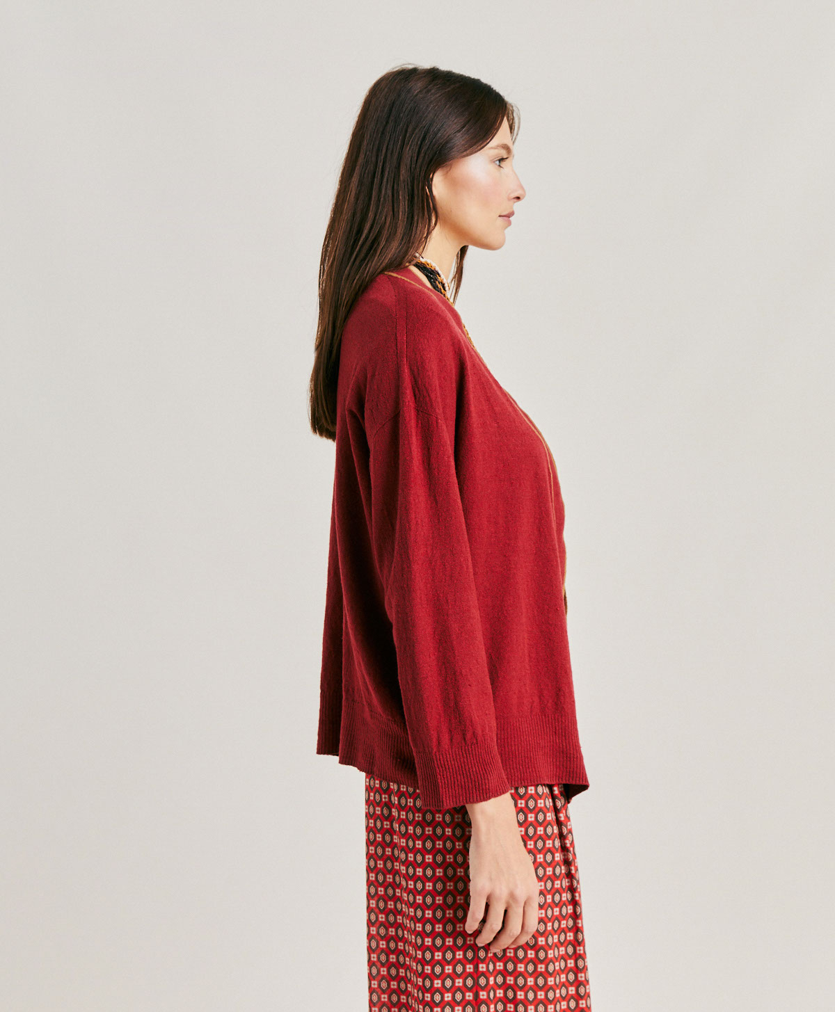 SANDY CARDIGAN IN STRETCH LINEN - BORDEAUX - Momonì