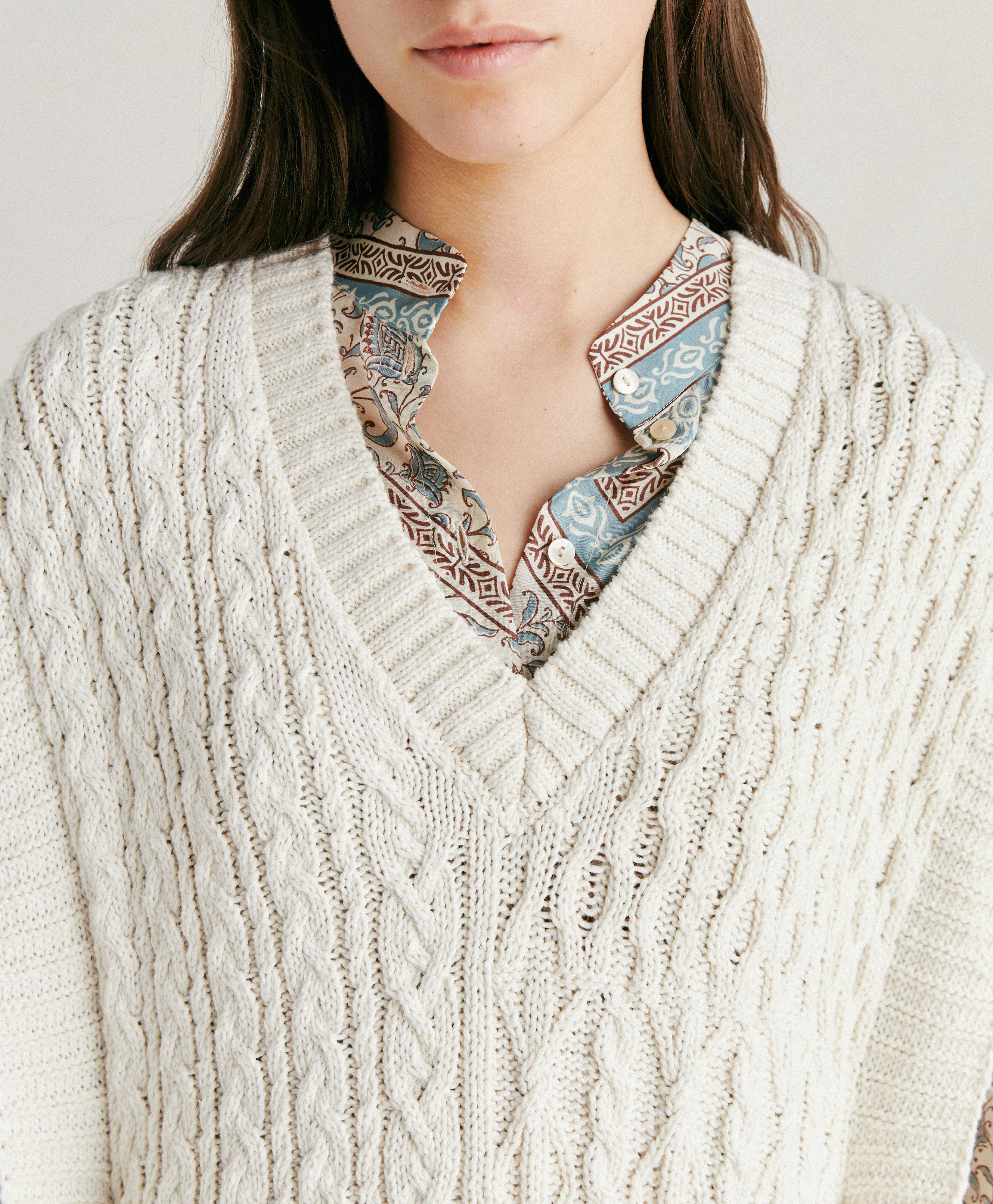 ARENE KNITWEAR WITH MIXED STITCHES - CREAM - Momonì