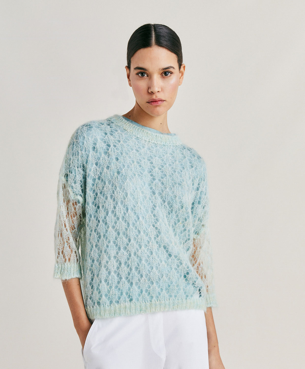 CAMPANULA KNITWEAR IN SOFT MOHAIR - TURQUOISE - Momonì