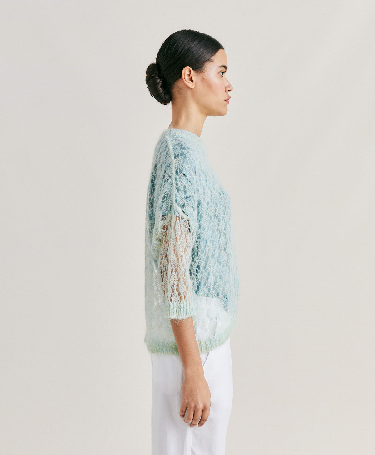 MAGLIA CAMPANULA IN SOFT MOHAIR - TURCHESE - Momonì