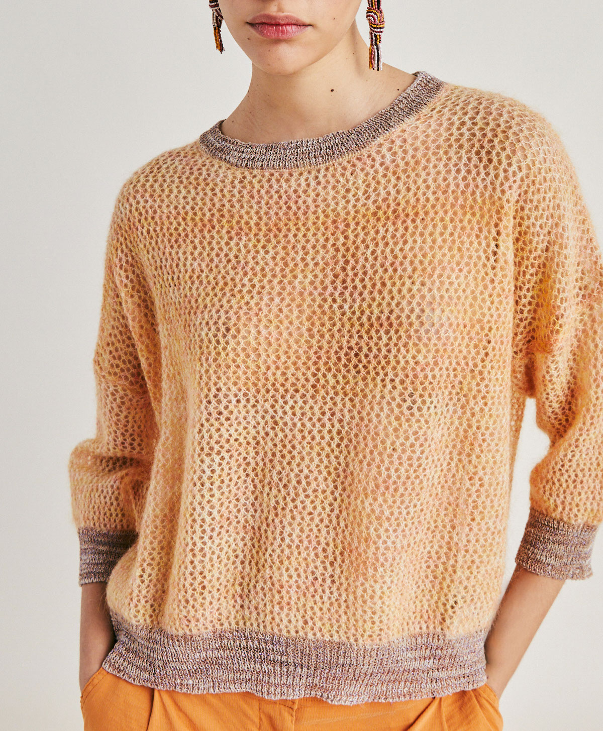 BELLA KNITWEAR IN SOFT MOHAIR LUREX DETAIL - ORANGE - Momonì