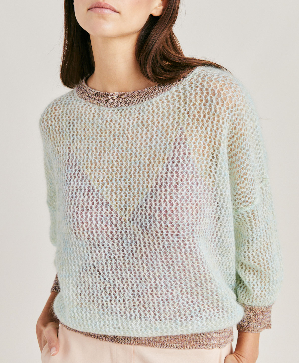 BELLA KNITWEAR IN SOFT MOHAIR LUREX DETAIL - TURQUOISE - Momonì