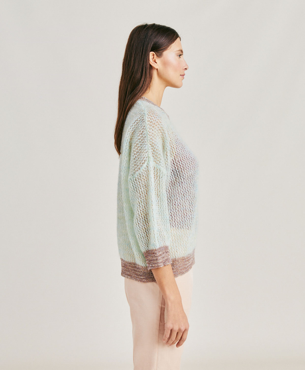 BELLA KNITWEAR IN SOFT MOHAIR LUREX DETAIL - TURQUOISE - Momonì