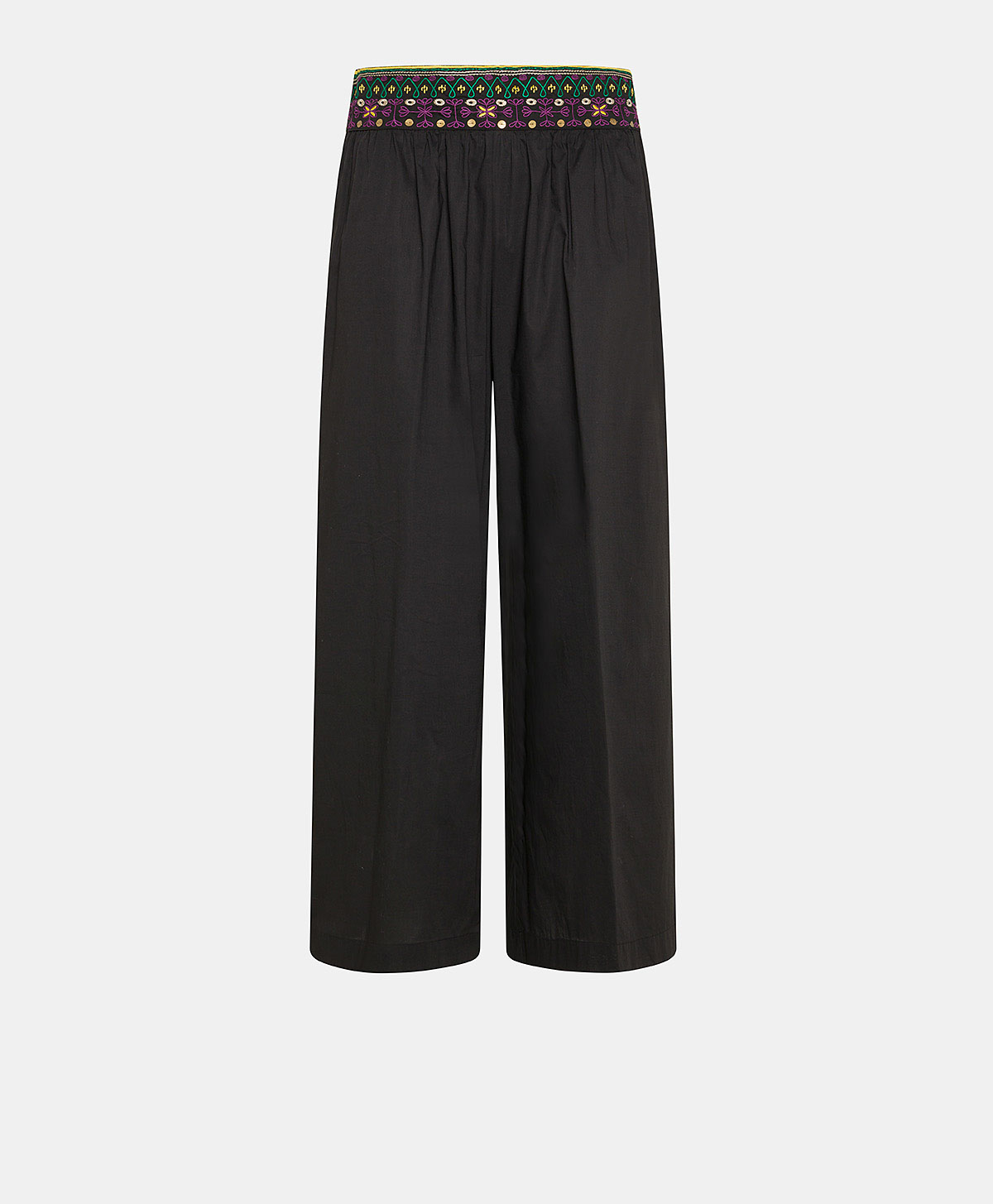 ROCA PANT WITH EMBROIDERED COTTON VOILE - BLACK - Momonì