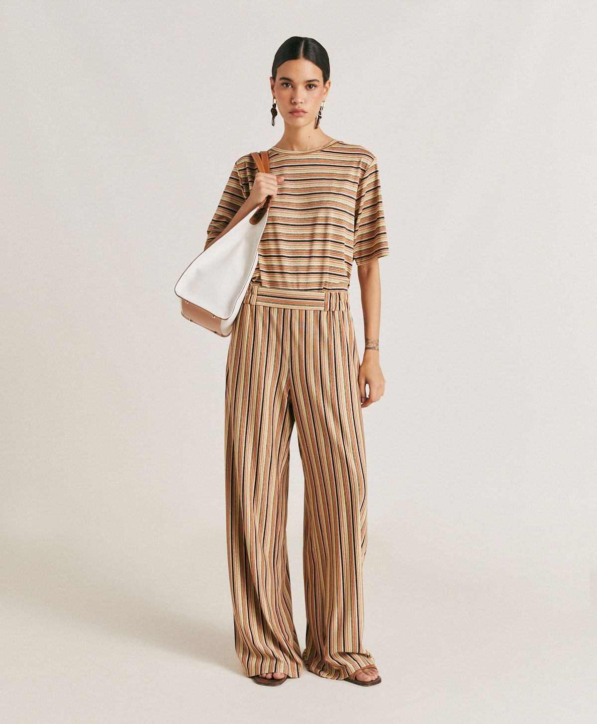 BACCARAT PANT IN STRIPED LUREX JERSEY - RUST MULTICOLOUR - Momonì