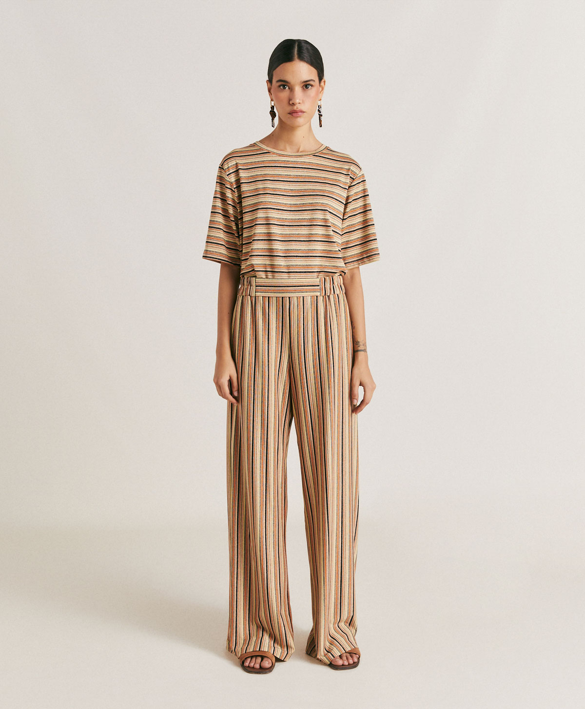 BACCARAT PANT IN STRIPED LUREX JERSEY - RUST MULTICOLOUR - Momonì