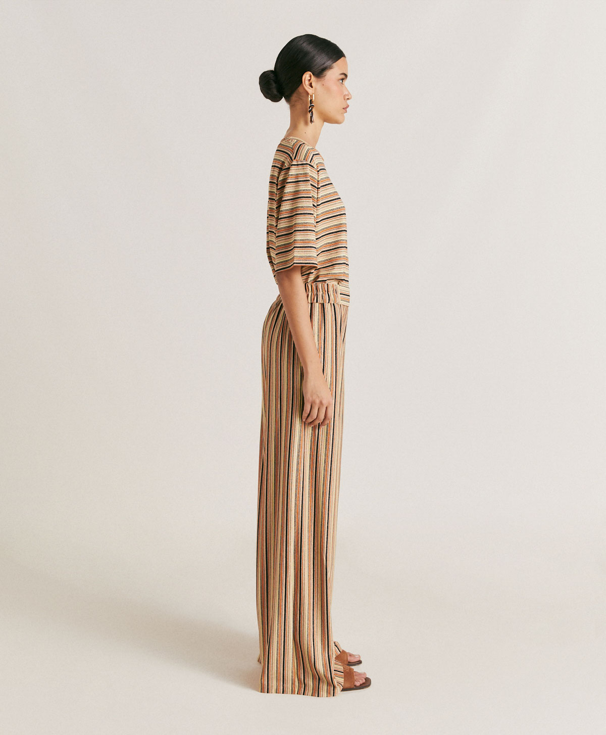 BACCARAT PANT IN STRIPED LUREX JERSEY - RUST MULTICOLOUR - Momonì