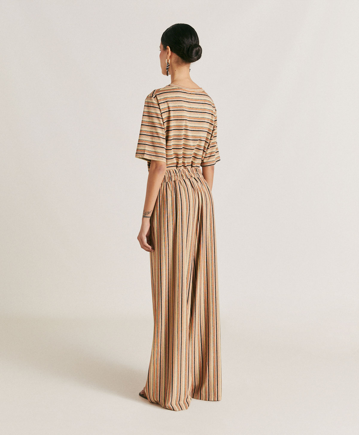 BACCARAT PANT IN STRIPED LUREX JERSEY - RUST MULTICOLOUR - Momonì