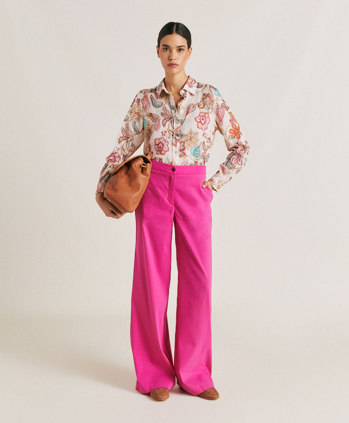 ESTRETA SHIRT IN VISCOSE/LINEN - MULTICOLOR PINK - Momonì