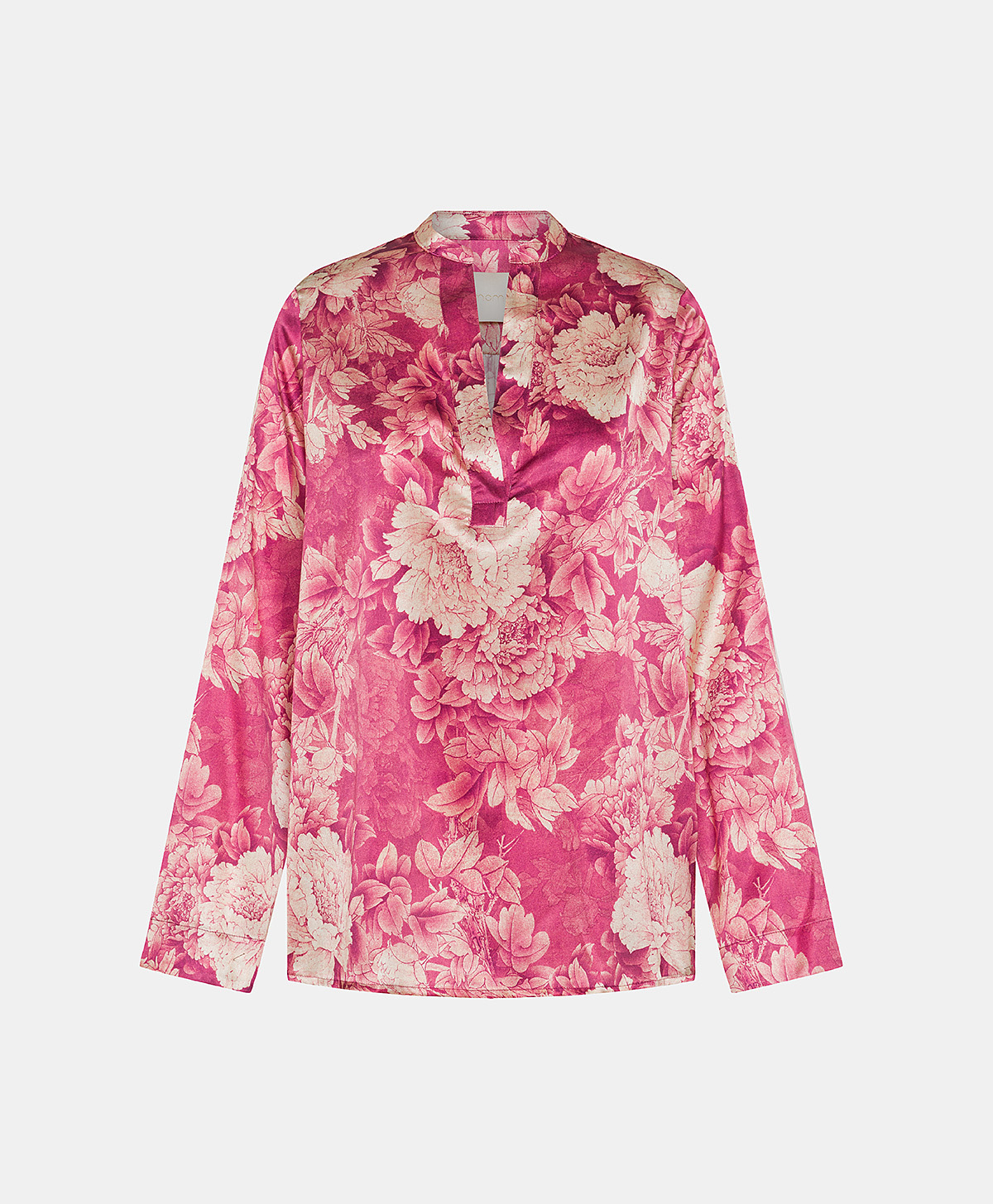 ATLANTA BLOUSE IN PRINTED STRETCH SATIN - FUCHSIA/CREAM - Momonì