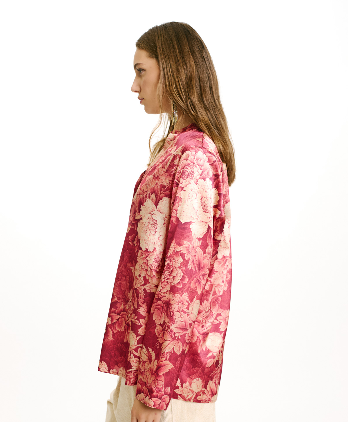 ATLANTA BLOUSE IN PRINTED STRETCH SATIN - FUCHSIA/CREAM - Momonì