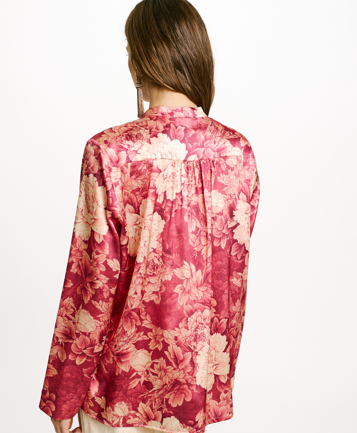 ATLANTA BLOUSE IN PRINTED STRETCH SATIN - FUCHSIA/CREAM - Momonì