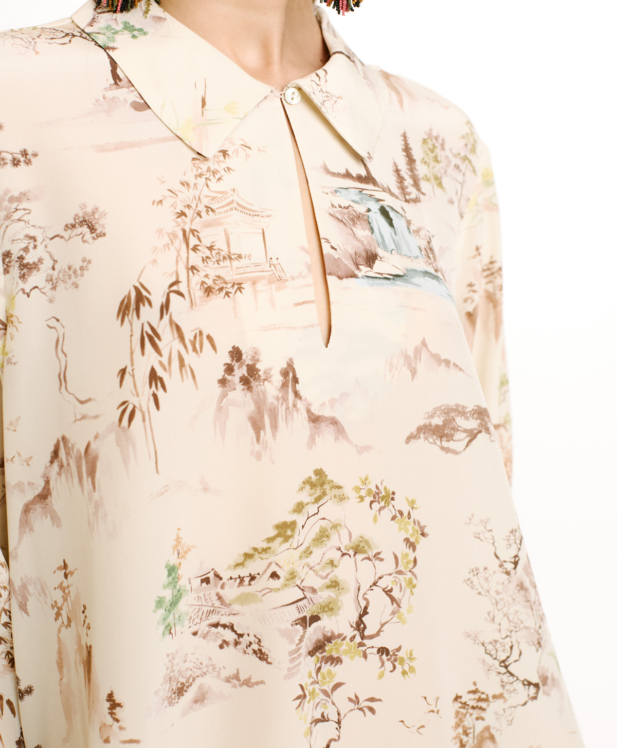 BLOUSE SACHI EN CRÊPE DE CHINE IMPRIMÉ - CRÈME/TABAC - Momonì