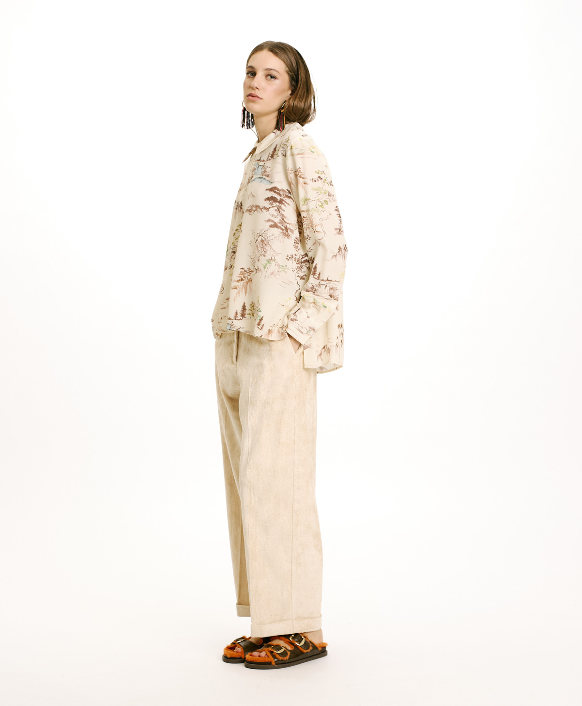 SACHI BLOUSE IN PRINTED CREPE DE CHINE - CREAM/TOBACCO - Momonì