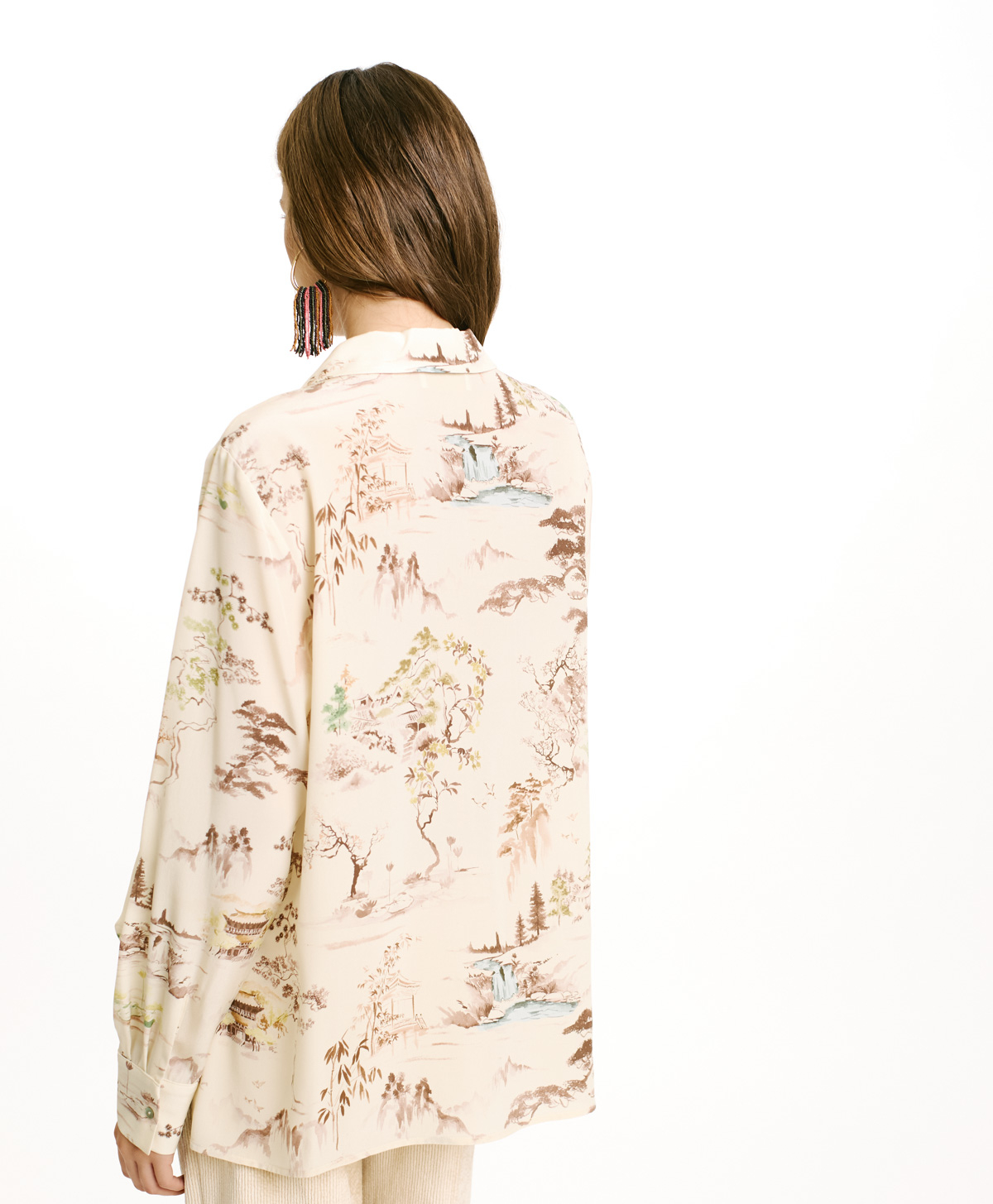 SACHI BLOUSE IN PRINTED CREPE DE CHINE - CREAM/TOBACCO - Momonì