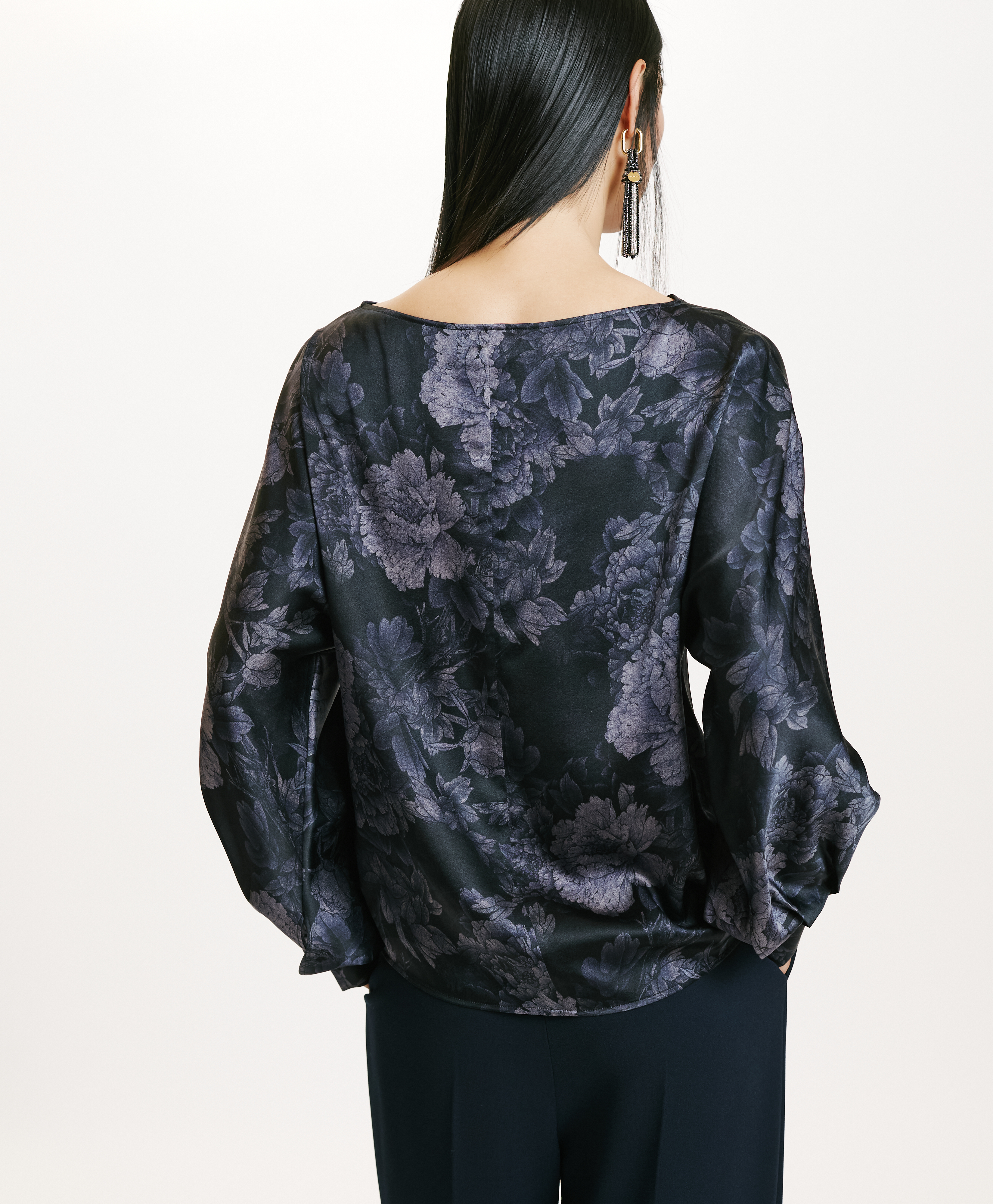 SAGI BLOUSE IN PRINTED STRETCH SATIN - BLUE/BLU NIGHT - Momonì