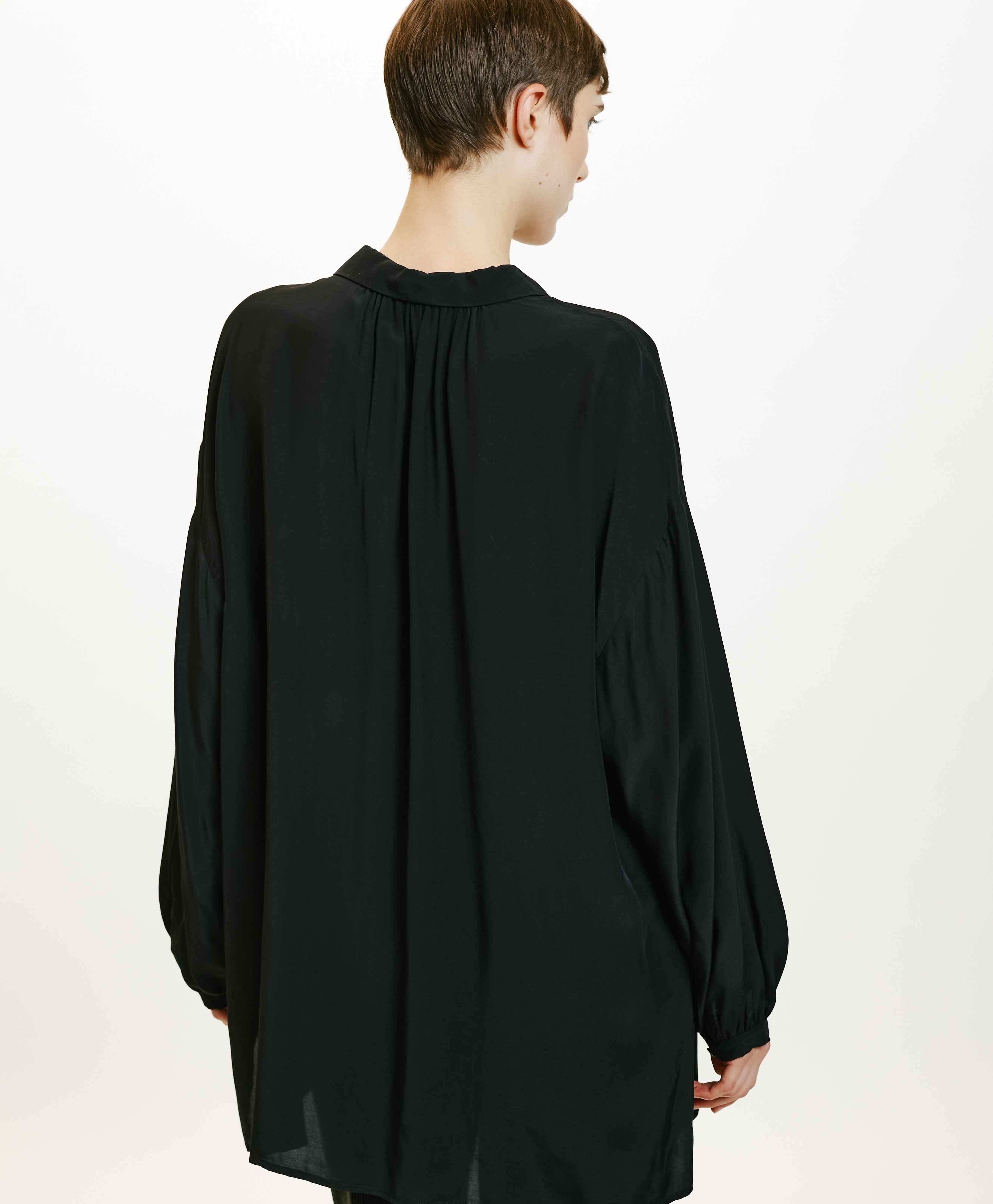 OGATA BLOUSE IN SOLID COLOUR LIGHT RAYON - BLACK - Momonì