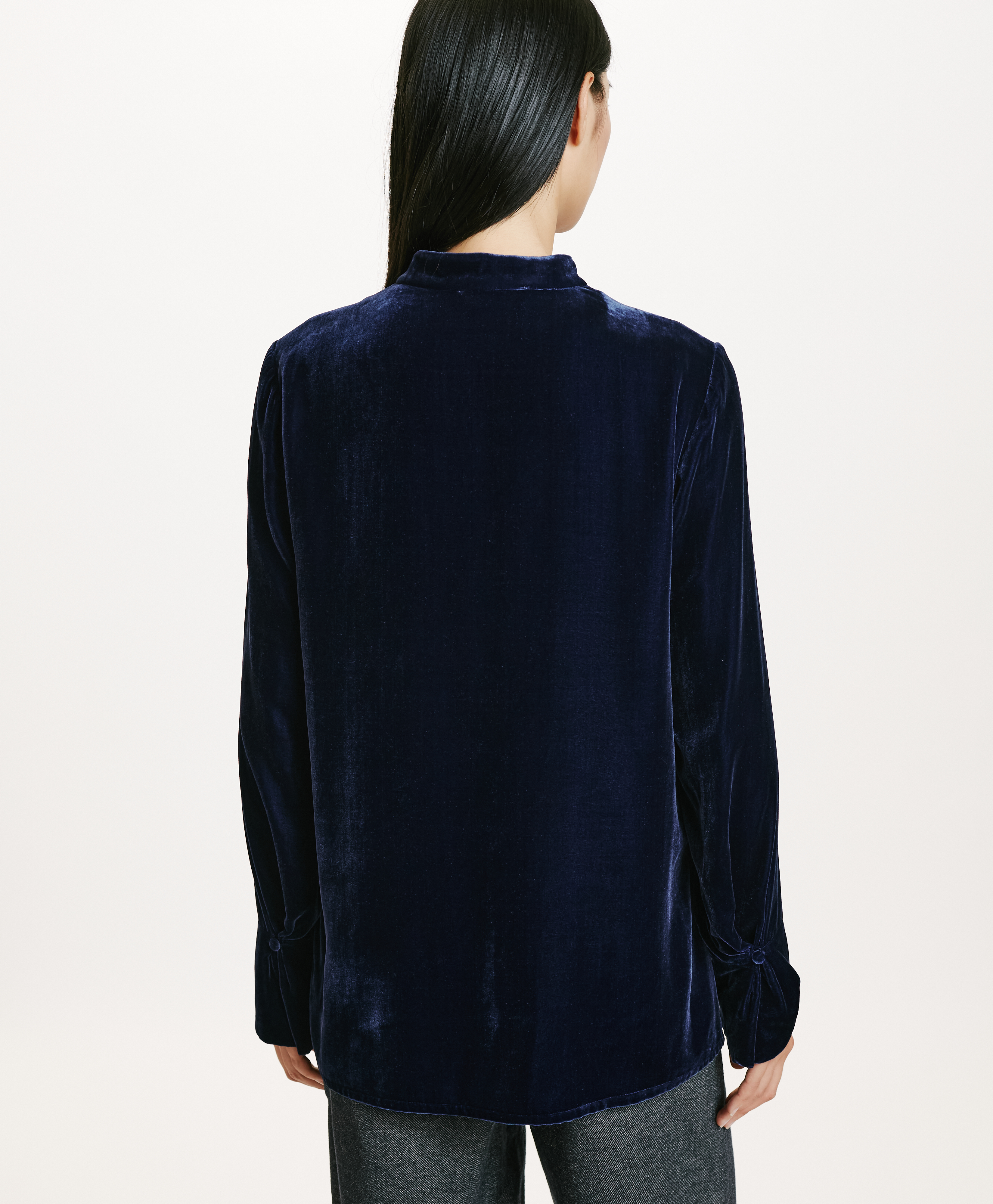 BLOUSE AISU EN VELOURS MÉLANGE DE SOIE LISSE - INDIGO - Momonì