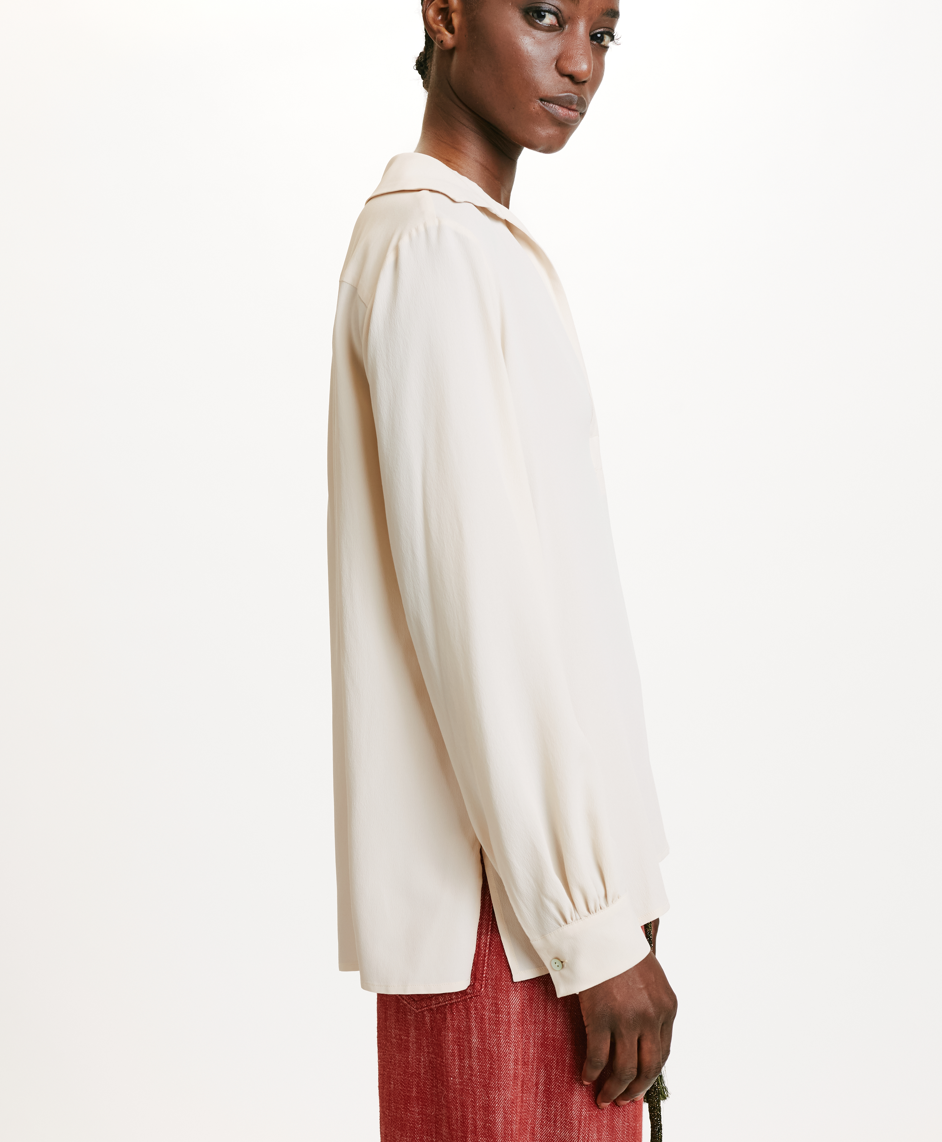 SUE BLOUSE IN SOLID COLOUR ACETATE/SILK - CREAM - Momonì