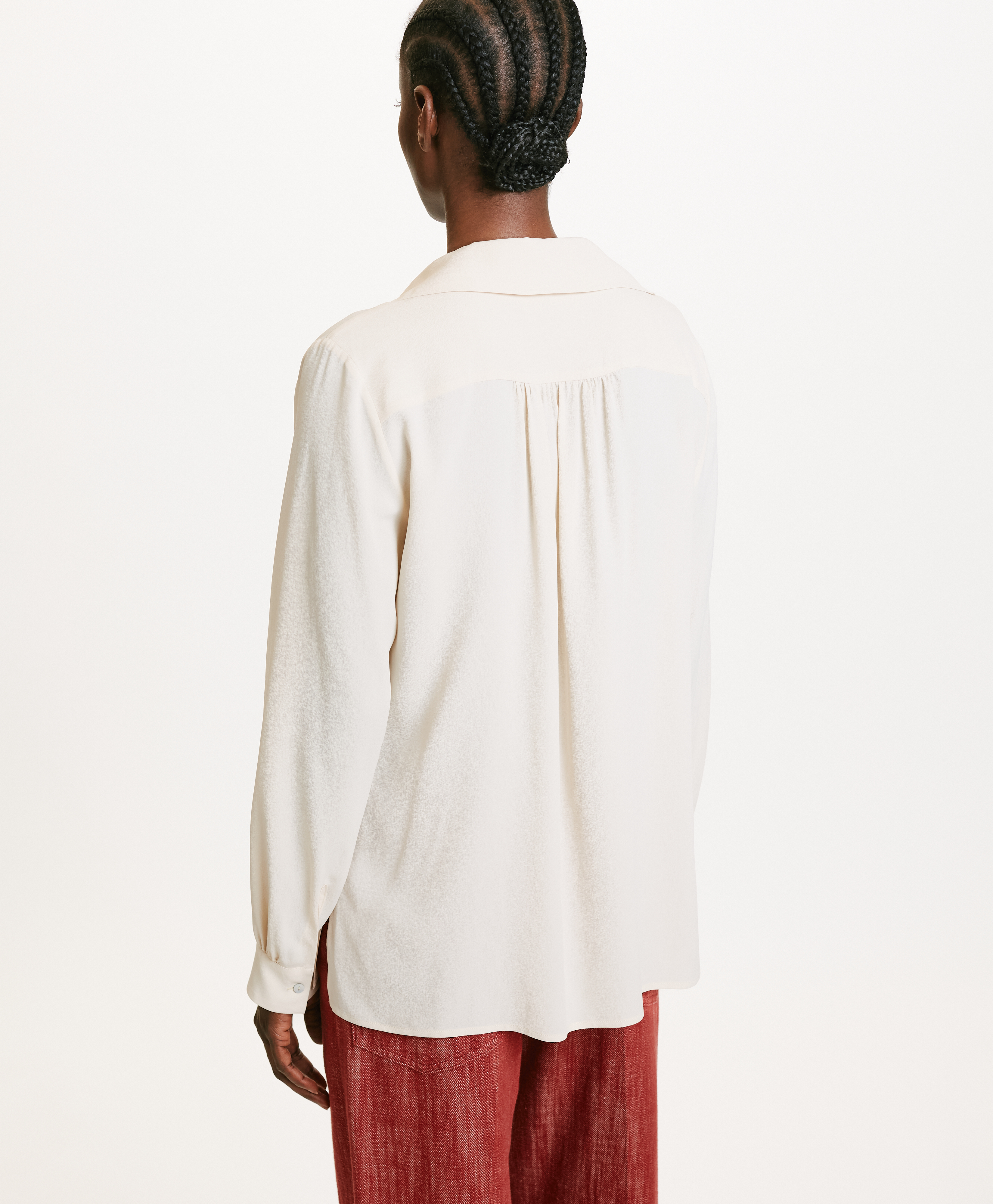 BLOUSE SUE EN ACÉTATE/SOIE UNI - CRÈME - Momonì