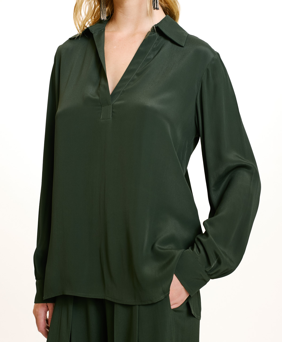 SUE BLOUSE IN SOLID COLOUR ACETATE/SILK - FOREST - Momonì