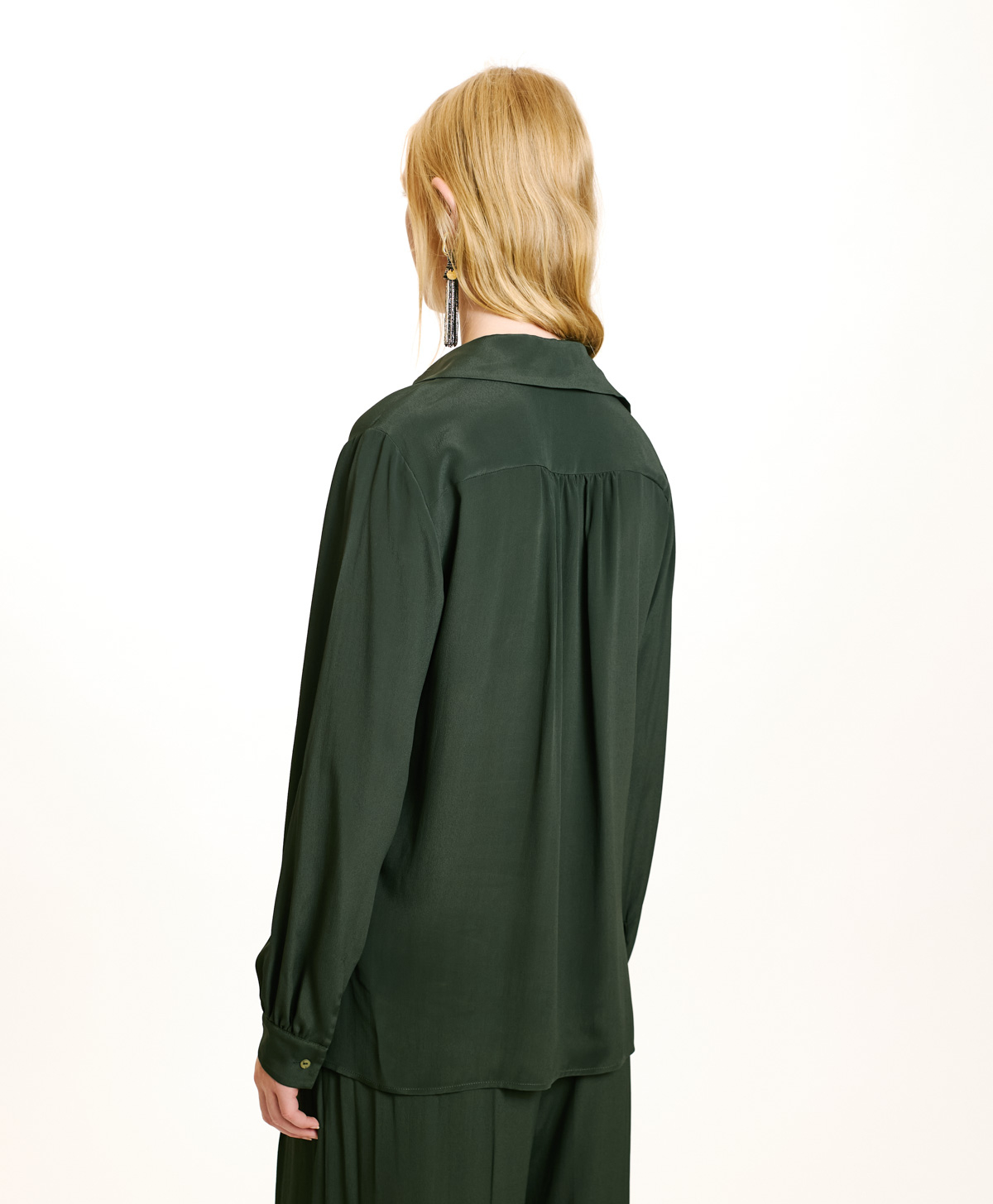 BLOUSE SUE EN ACÉTATE/SOIE UNI - FORÊT - Momonì