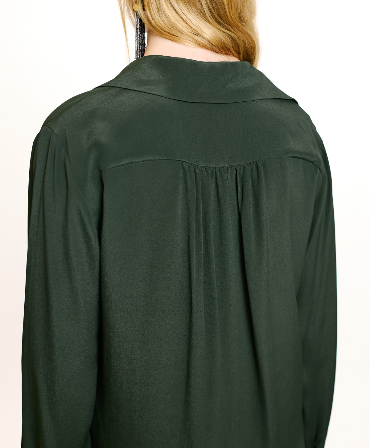 SUE BLOUSE IN SOLID COLOUR ACETATE/SILK - FOREST - Momonì