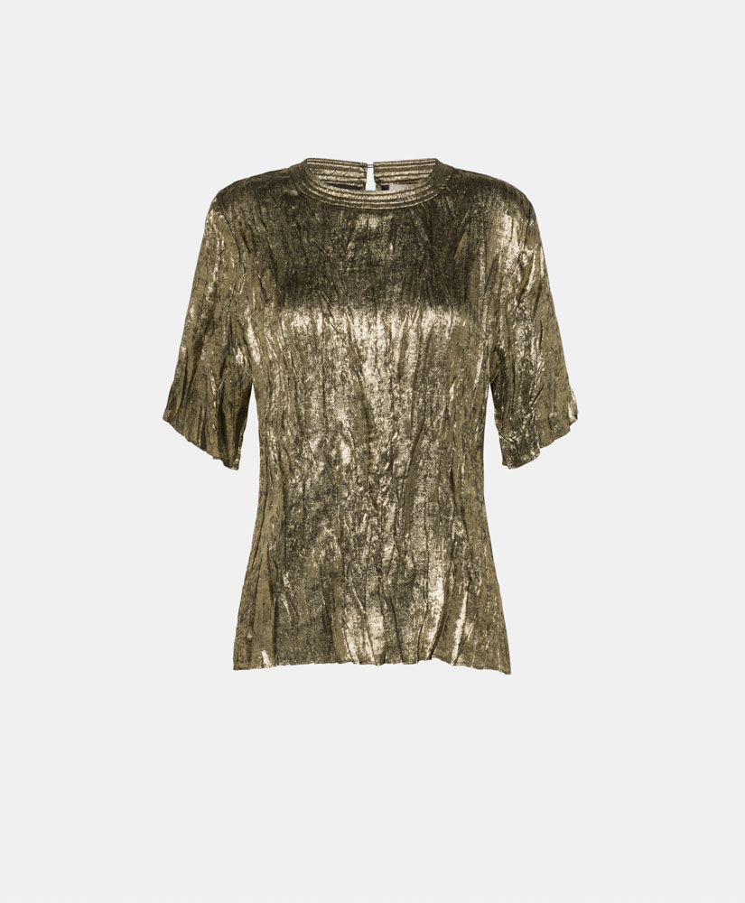 SHOGA PLEATED BLOUSE IN FLUID LAMINATED FABRIC - DARK GOLD - Momonì