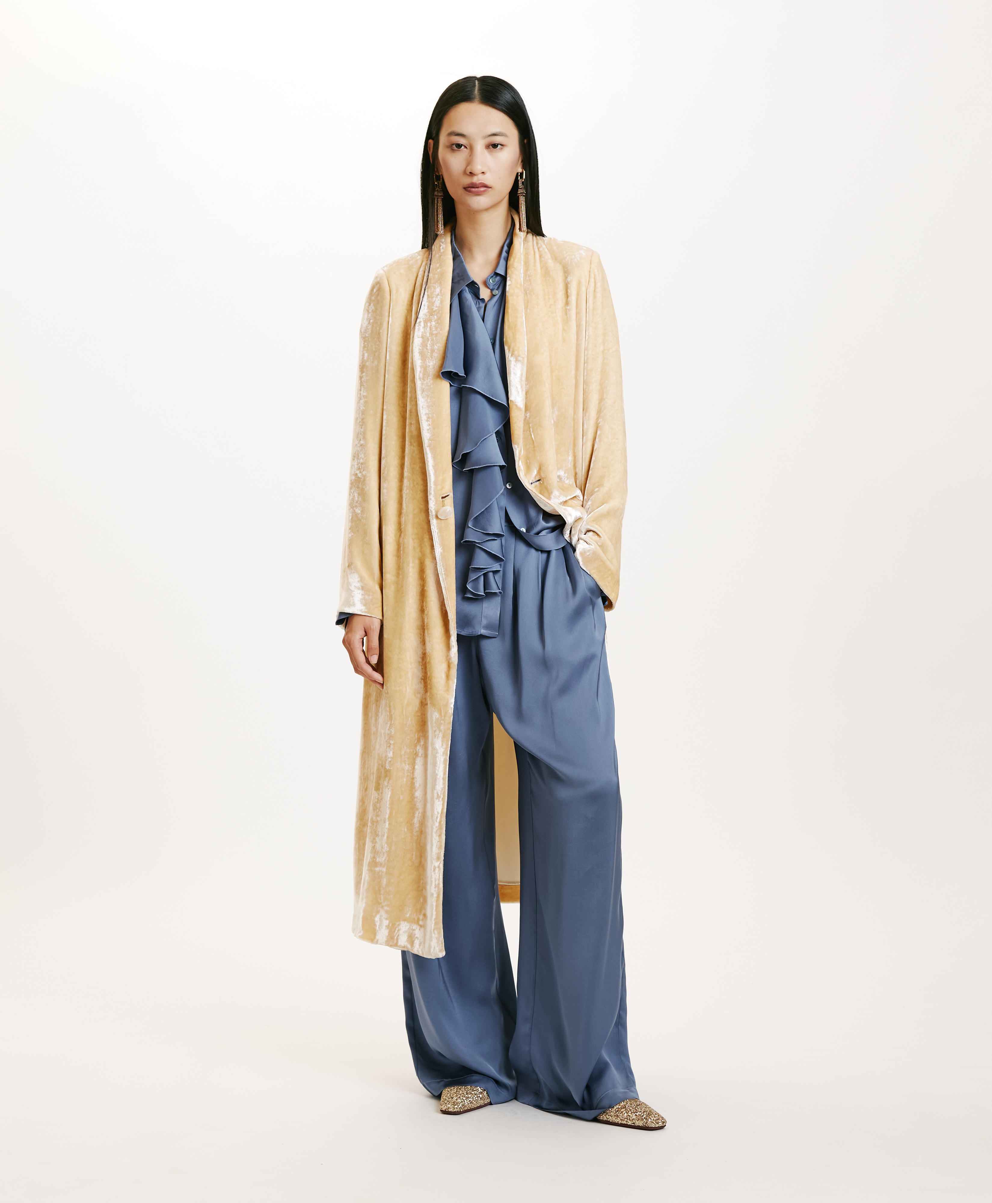 KATA COAT IN ELEGANT VISCOSE/SILK VELVET - CHAMPAGNE - Momonì