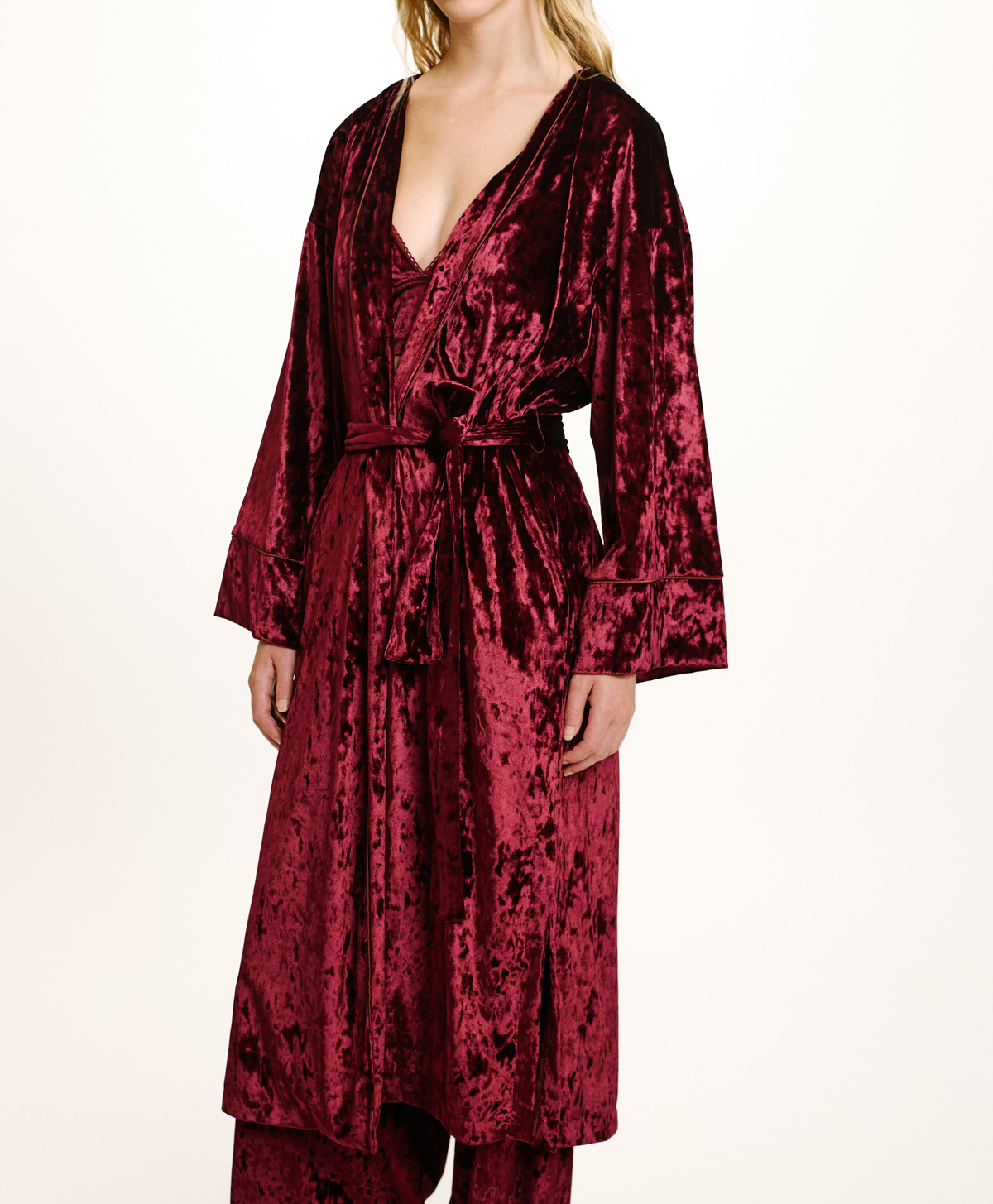 CALLA KIMONO IN STRETCH VELVET - BORDEAUX - Momonì