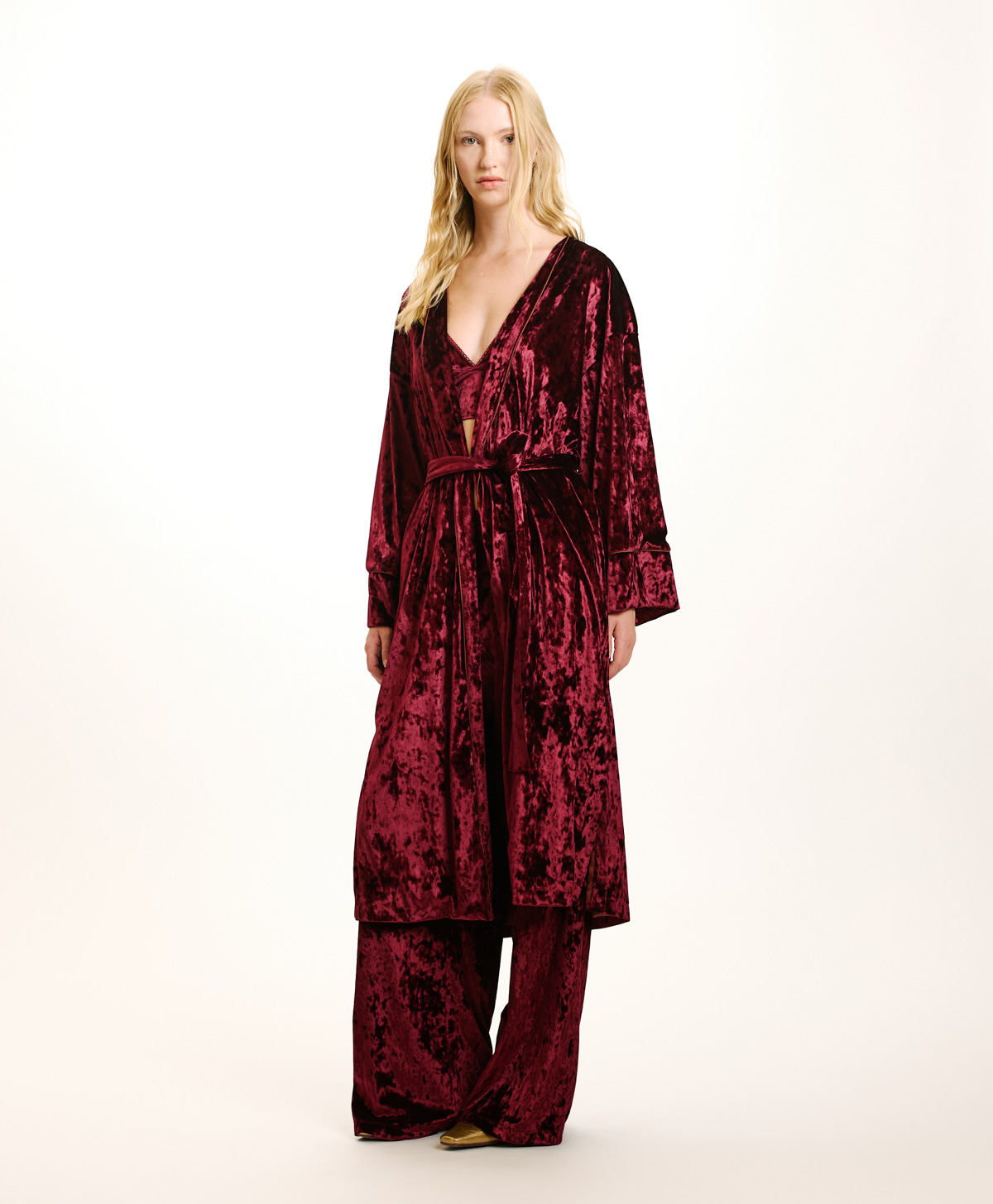 CALLA KIMONO IN STRETCH VELVET - BORDEAUX - Momonì