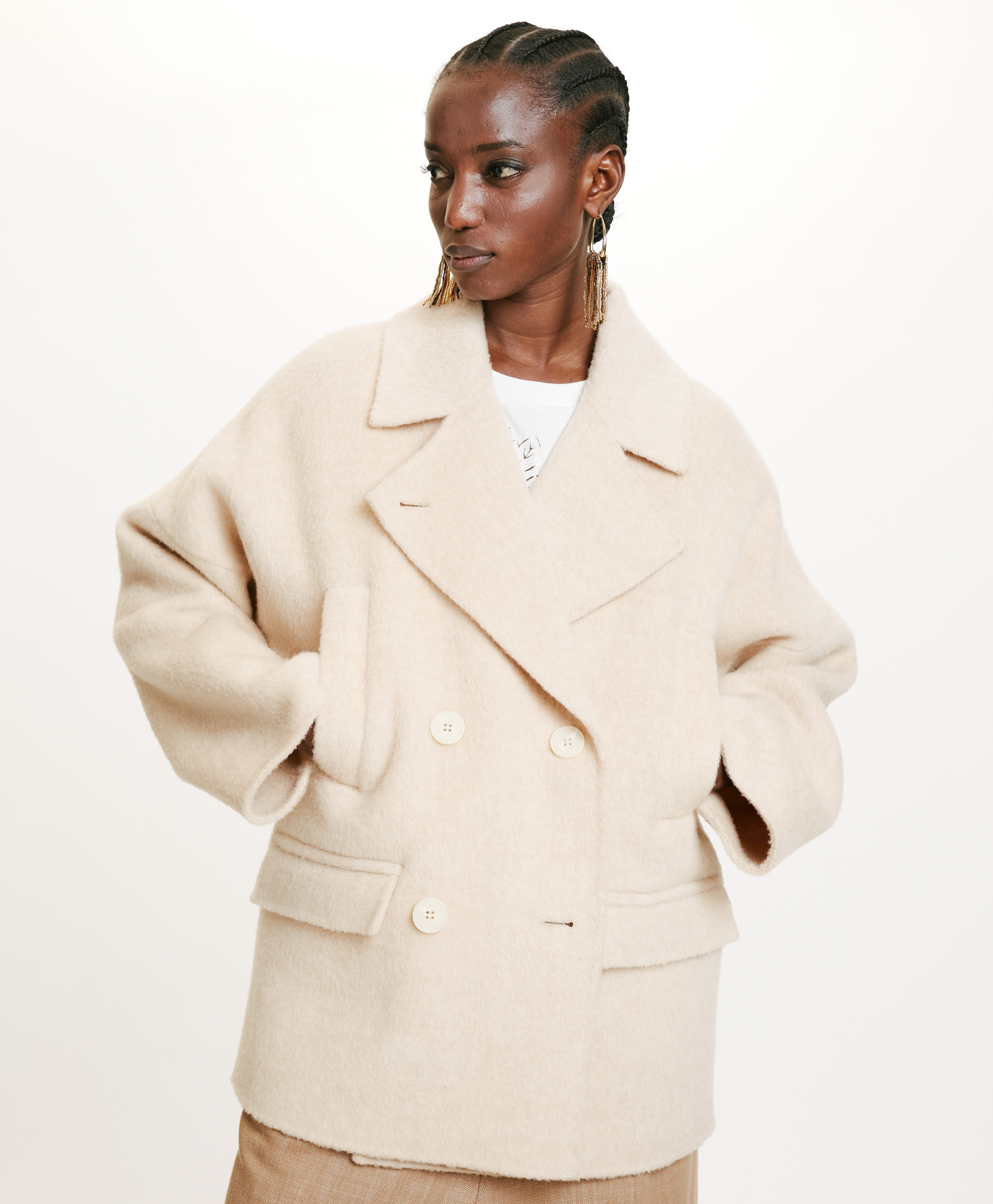 MANTEAU ICHIKA BIS EN PANNE DOUBLE LAINE ALPAGA - BEIGE - Momonì