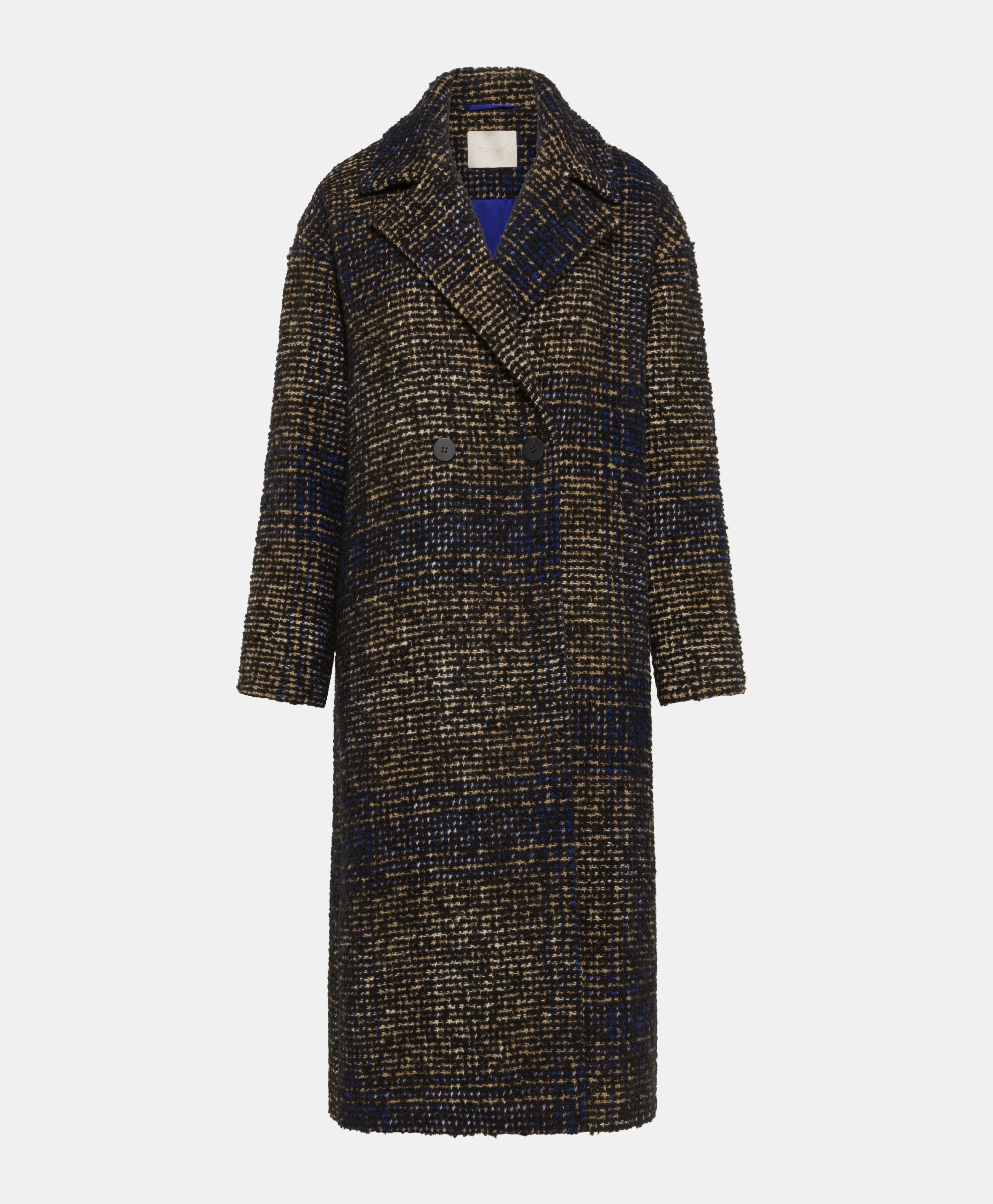 FONTAINEBLEAU COAT IN CHECK BOUCLE - BLACK/BLUE - Momonì