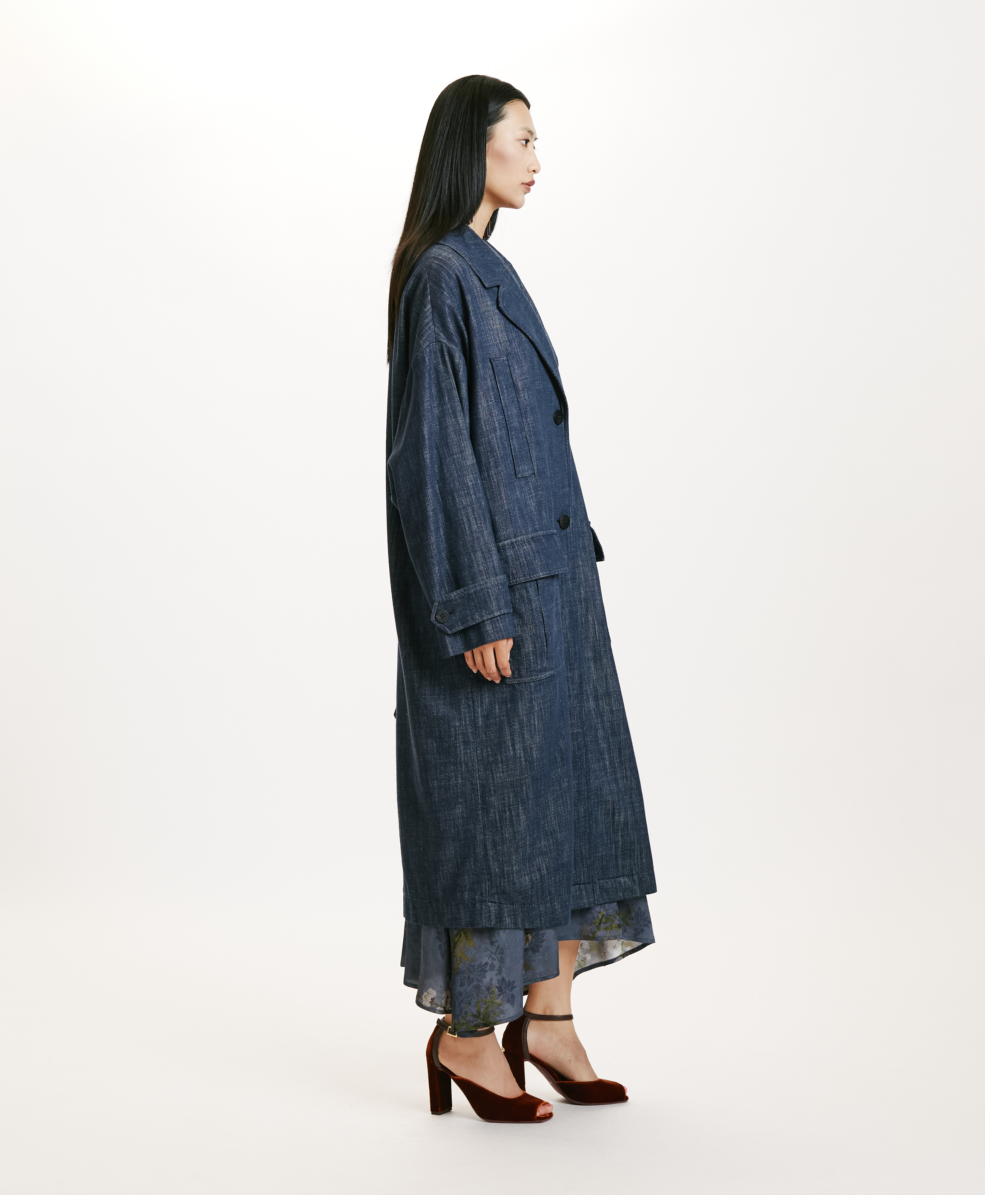 JUNKO COAT IN NON-STRETCH COLOURED DENIM - BLUE JEANS - Momonì