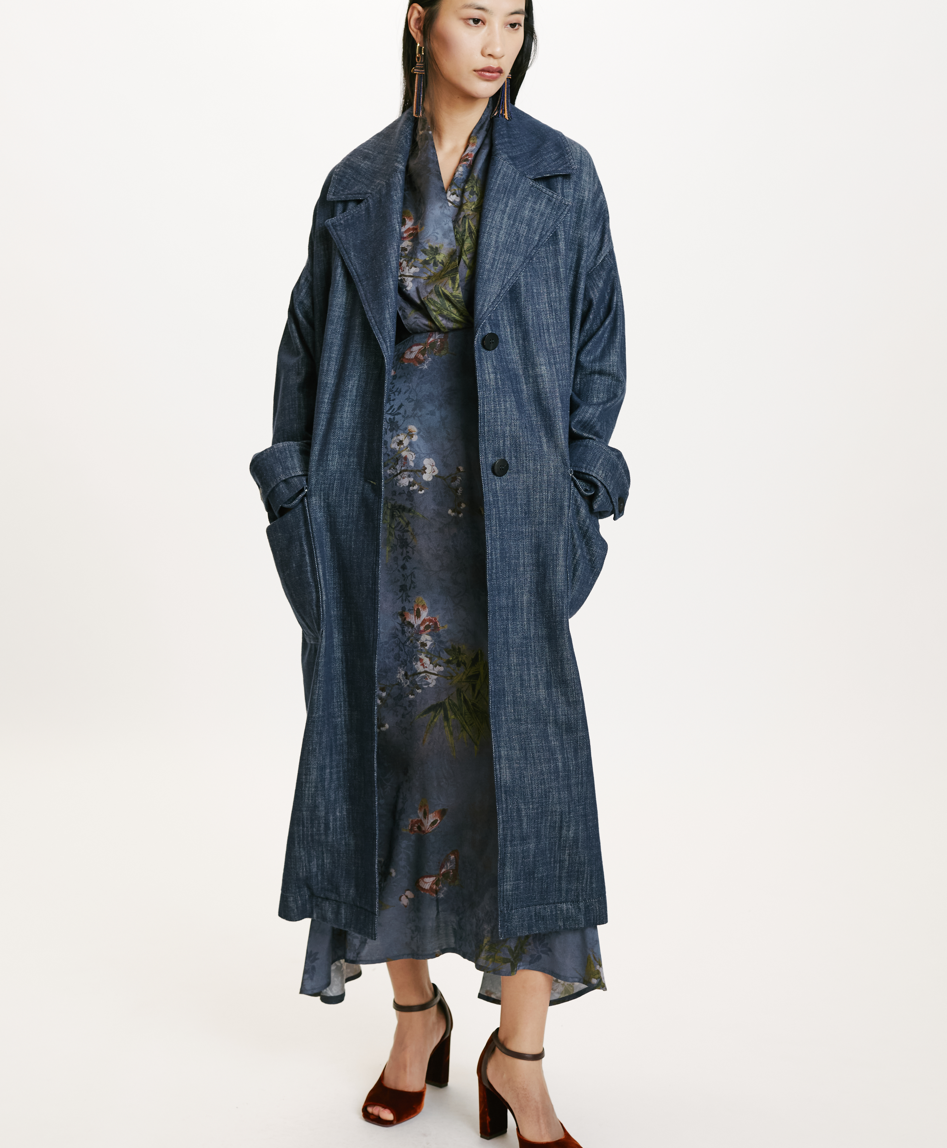 JUNKO COAT IN NON-STRETCH COLOURED DENIM - BLUE JEANS - Momonì