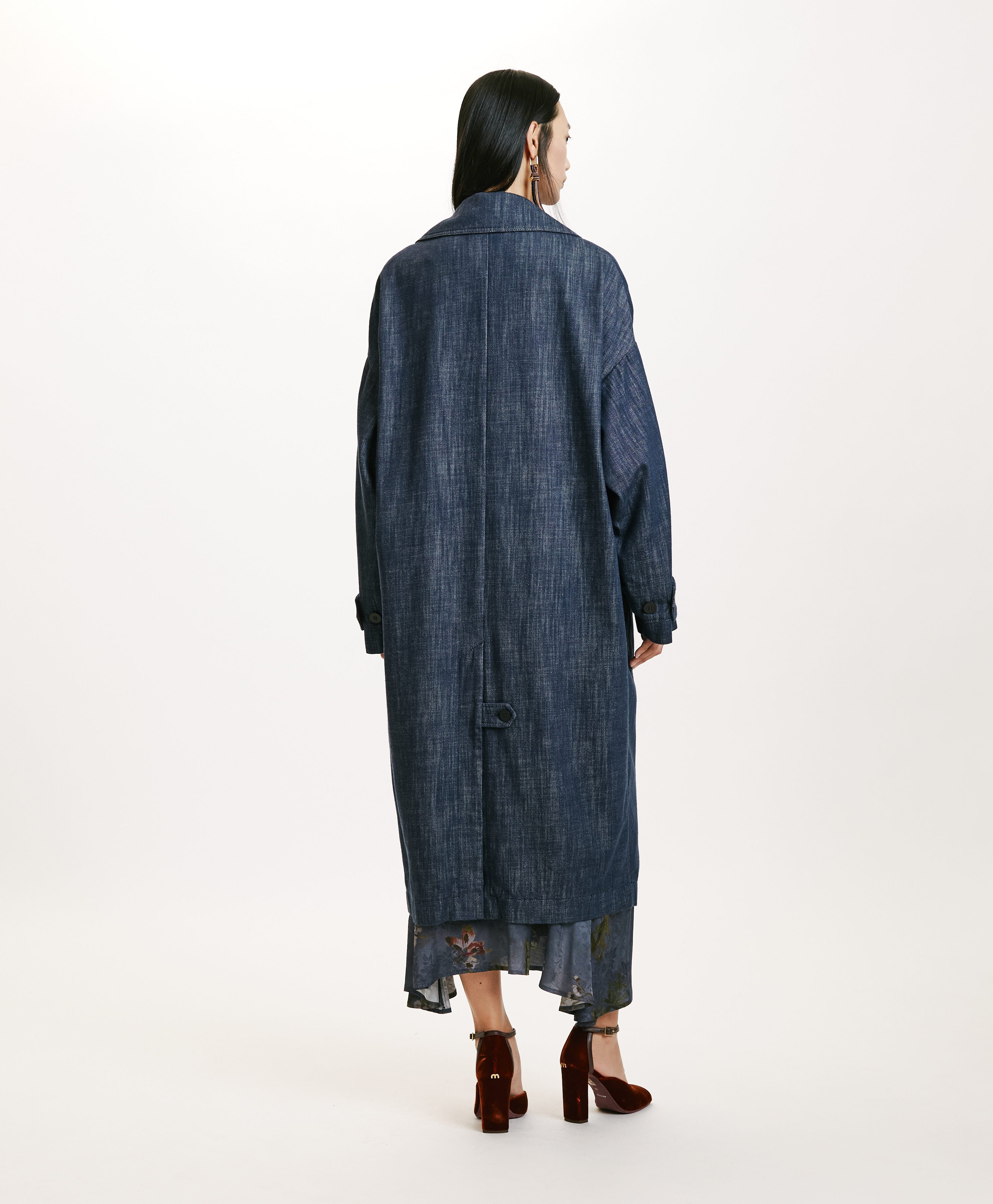 JUNKO COAT IN NON-STRETCH COLOURED DENIM - BLUE JEANS - Momonì