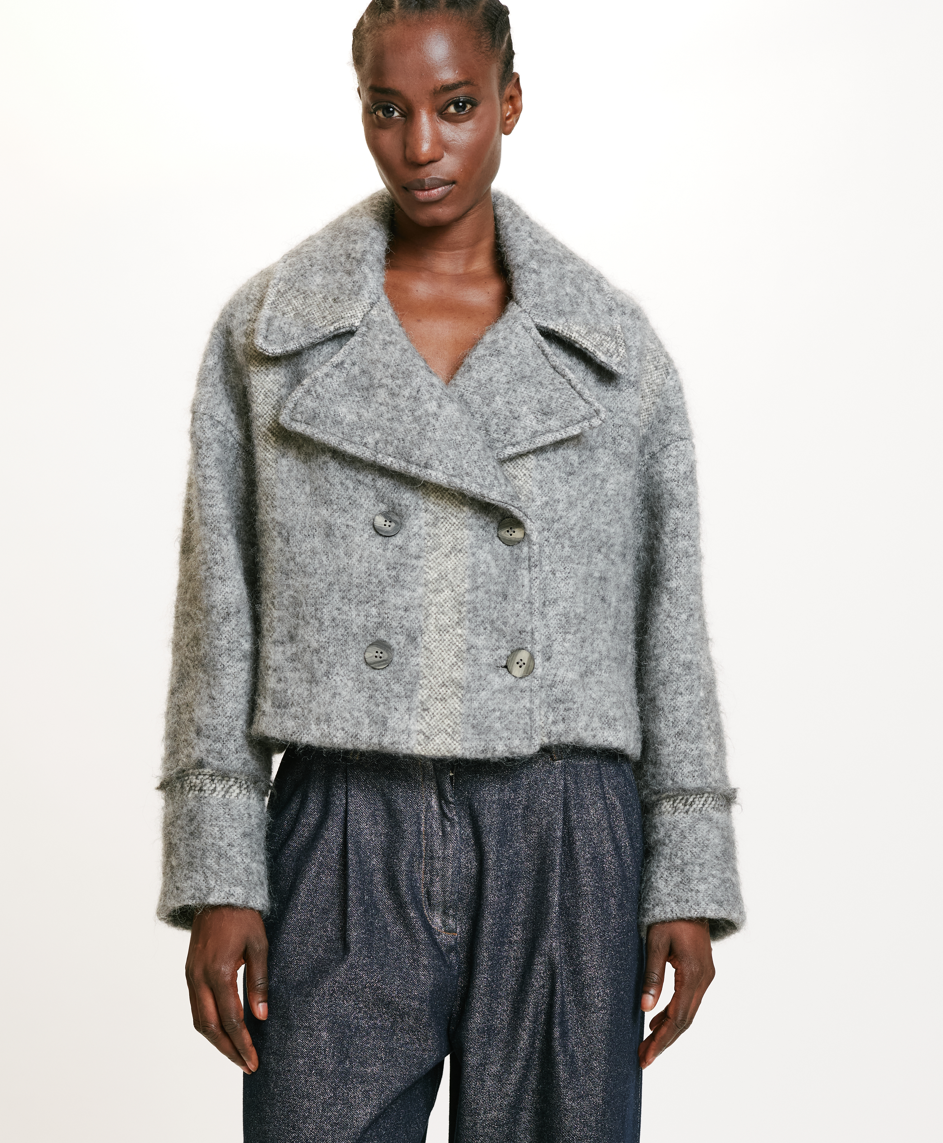 KENP COAT IN BRUSHED ALPACA/WOOL - GREY - Momonì