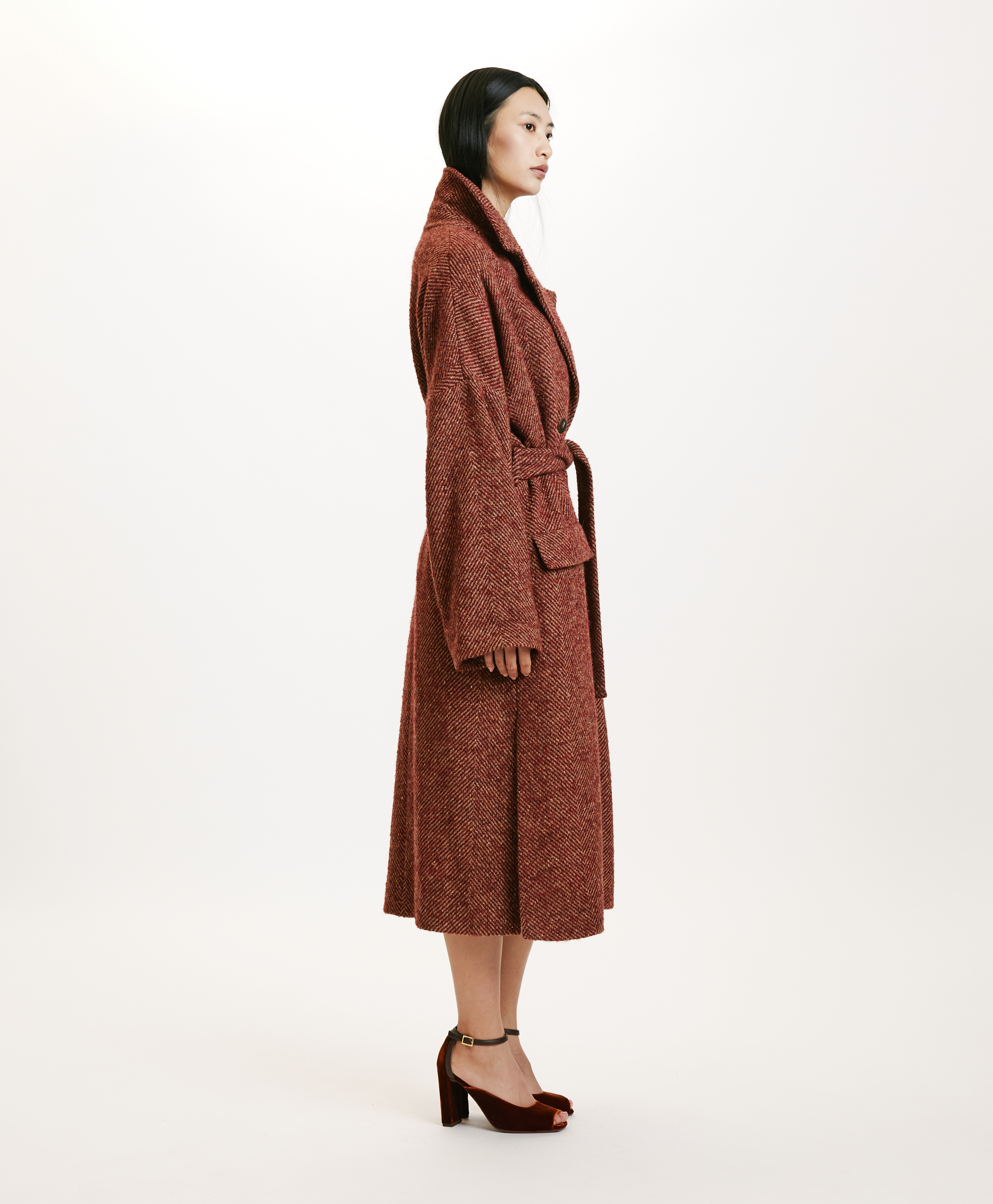 SAYURI COAT IN TWO-TONE CHEVRON ALPACA - BORDEAUX MULTICOLOR - Momonì