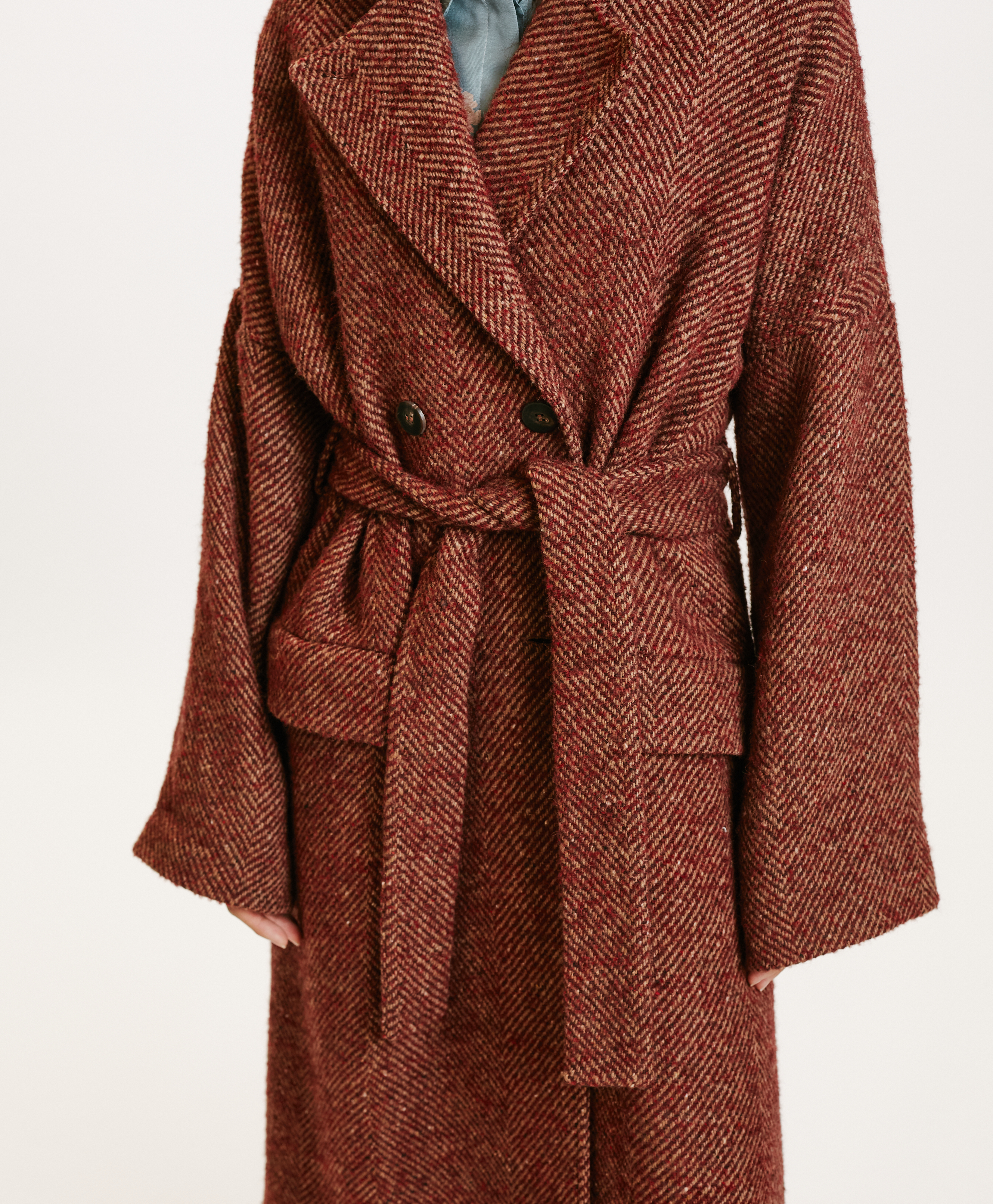 SAYURI COAT IN TWO-TONE CHEVRON ALPACA - BORDEAUX MULTICOLOR - Momonì