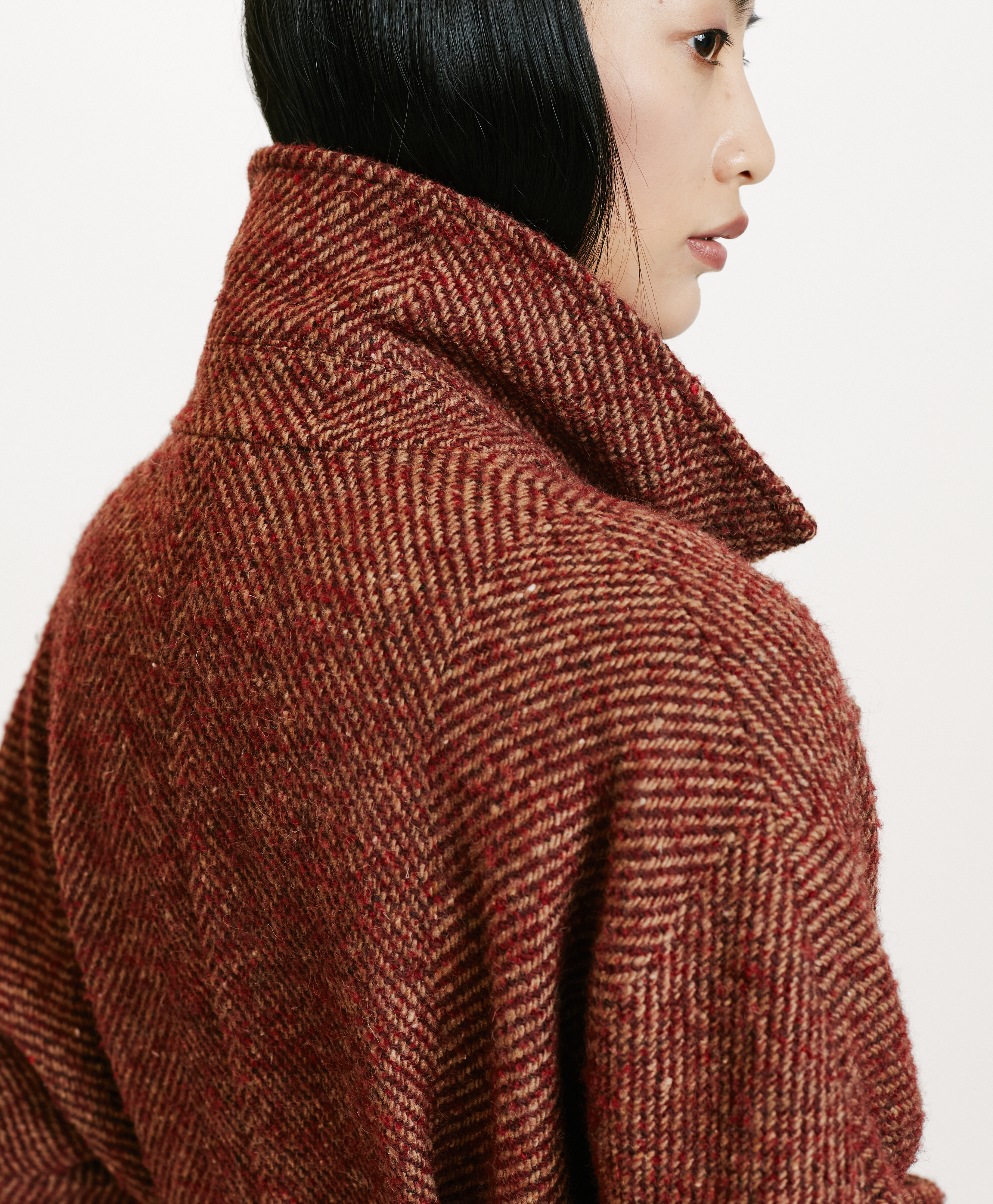 SAYURI COAT IN TWO-TONE CHEVRON ALPACA - BORDEAUX MULTICOLOR - Momonì