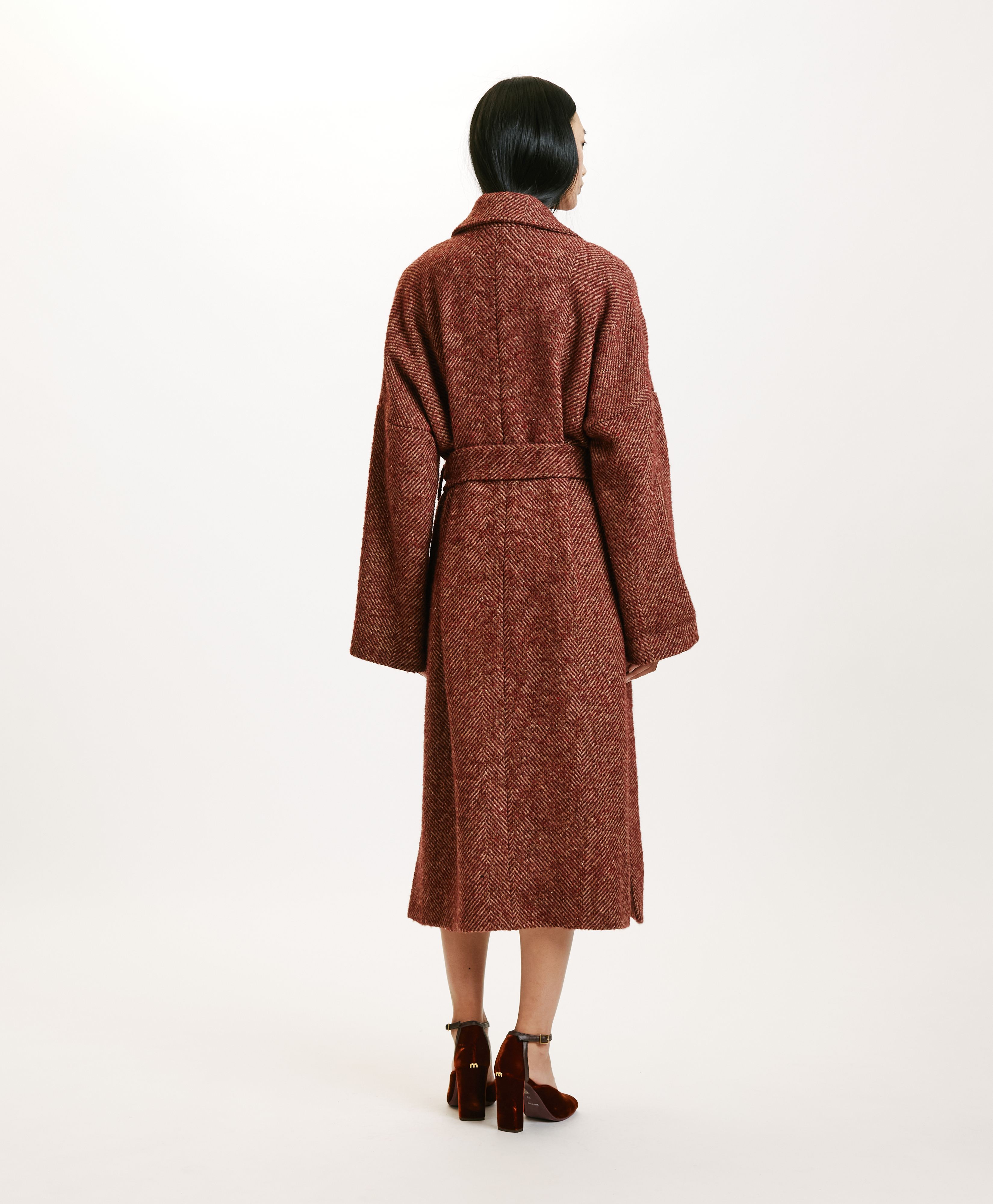 SAYURI COAT IN TWO-TONE CHEVRON ALPACA - BORDEAUX MULTICOLOR - Momonì