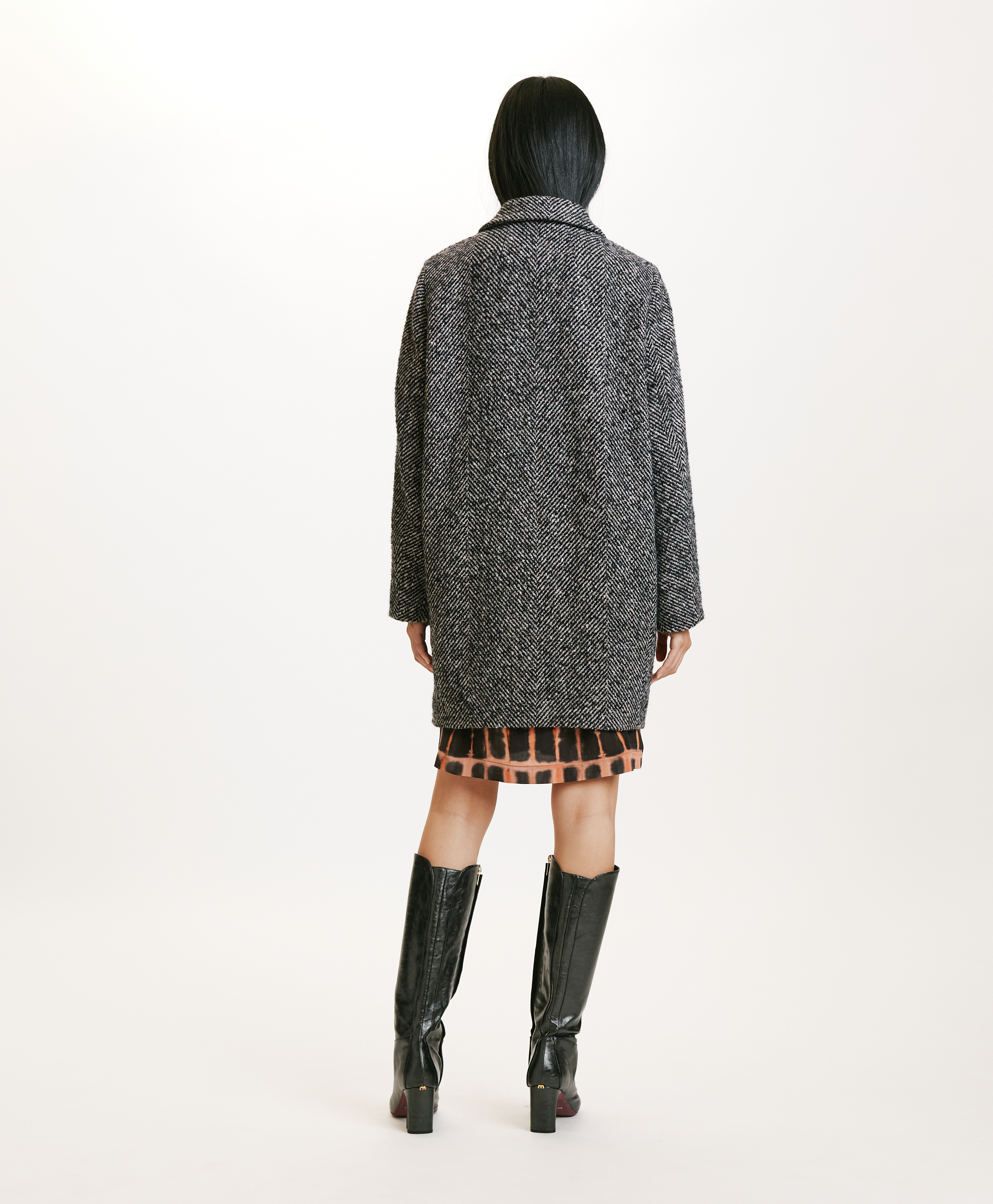 SHIBA COAT IN TWO-TONE CHEVRON ALPACA - BLACK MULTICOLOR - Momonì