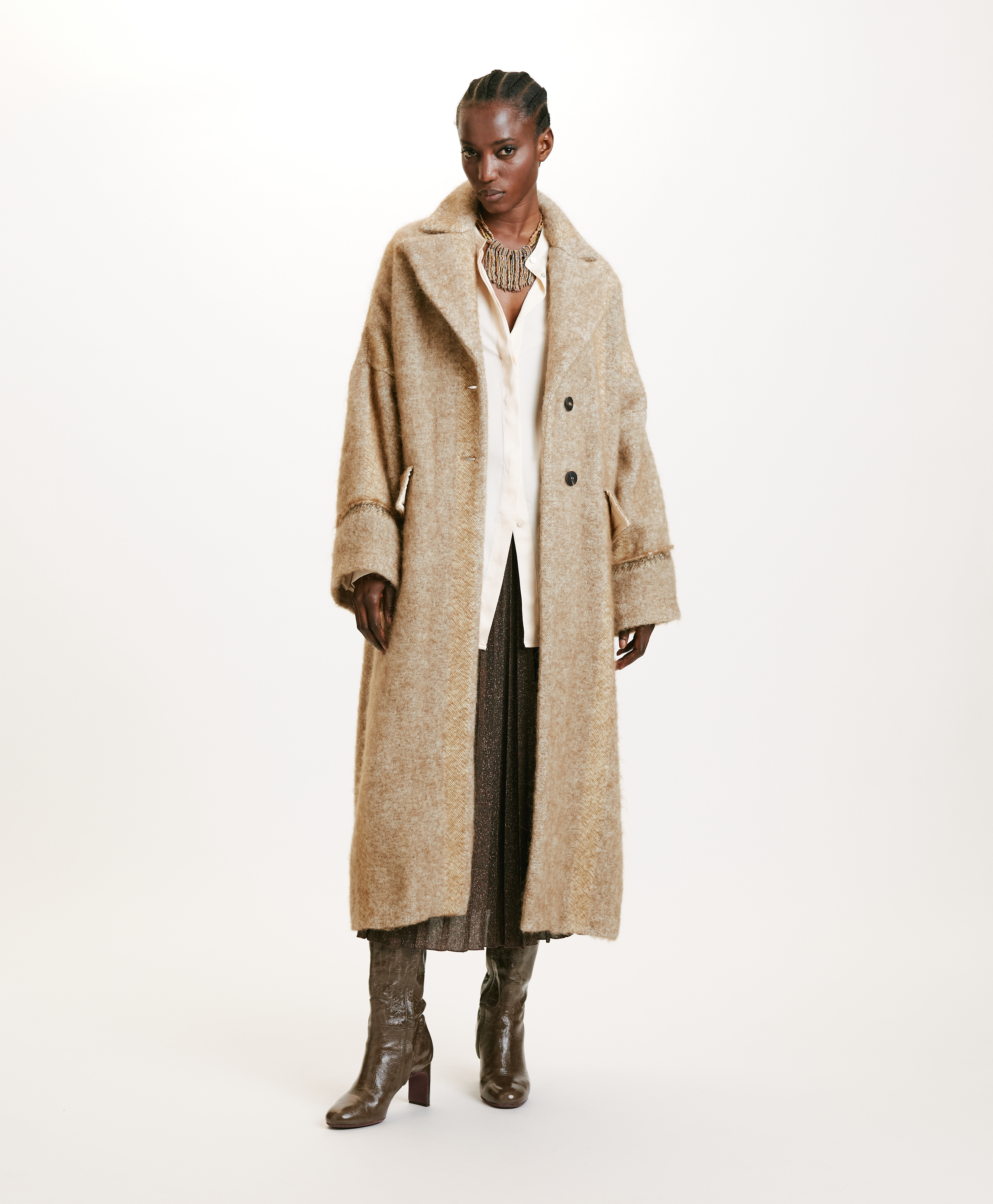 SHIRUKO COAT IN BRUSHED ALPACA/WOOL - BEIGE - Momonì